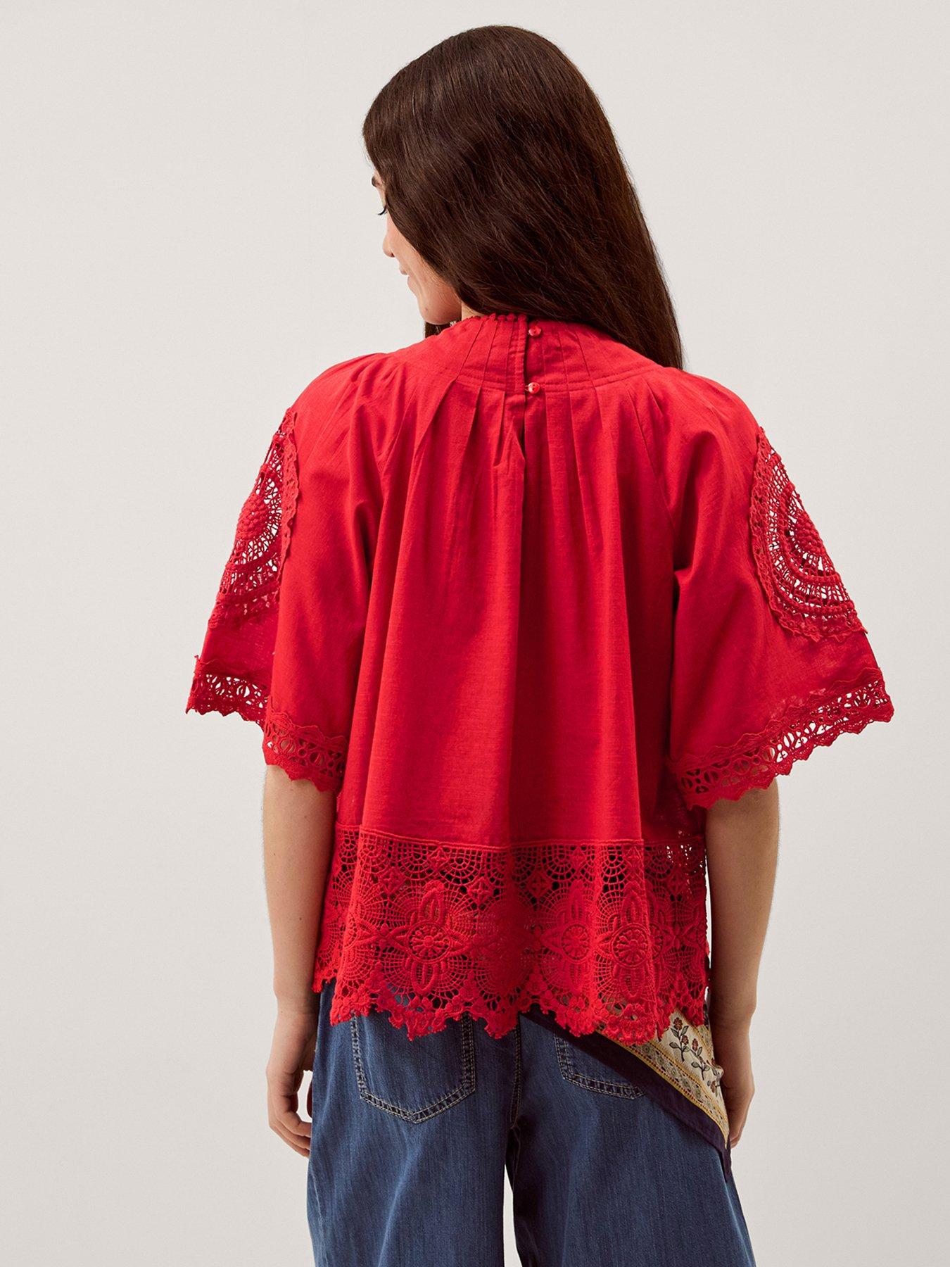 Image 2 of 5 of Monsoon Emory Lace Top - Red