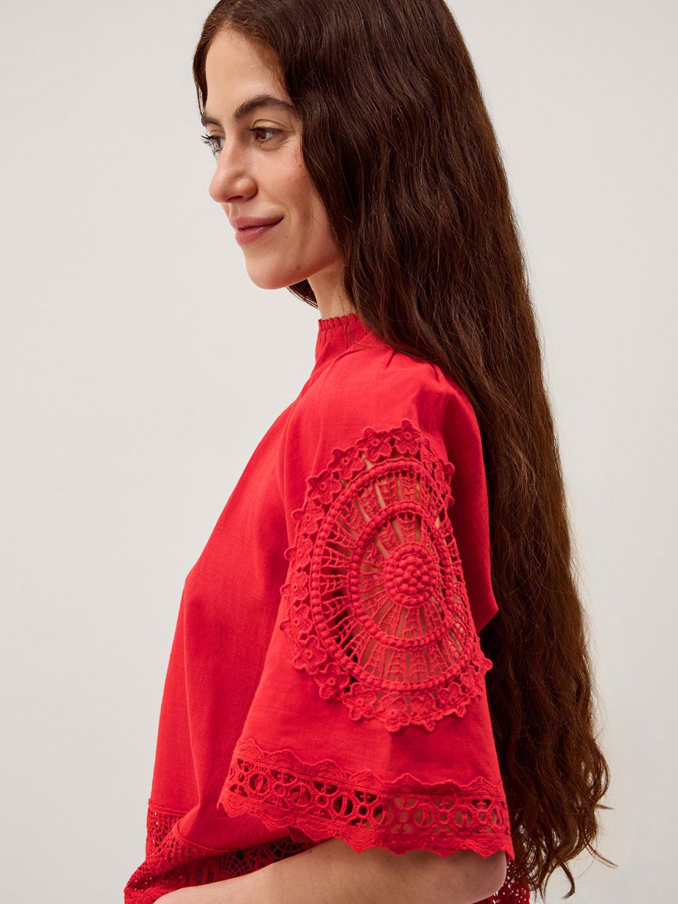 Image 4 of 5 of Monsoon Emory Lace Top - Red