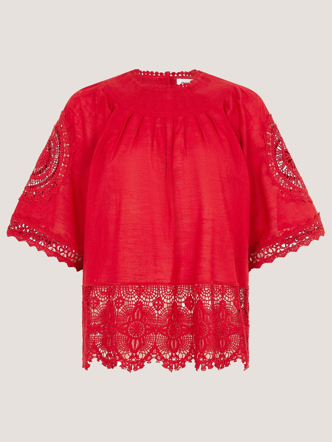 Image 5 of 5 of Monsoon Emory Lace Top - Red