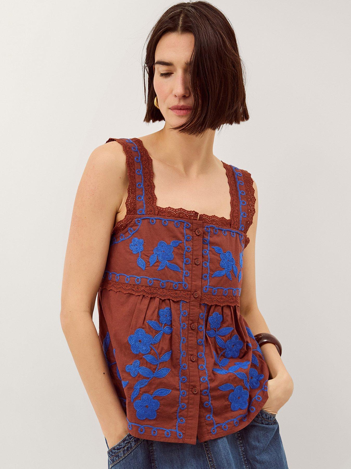 Monsoon Madison Embroidered Cami Top - Brown