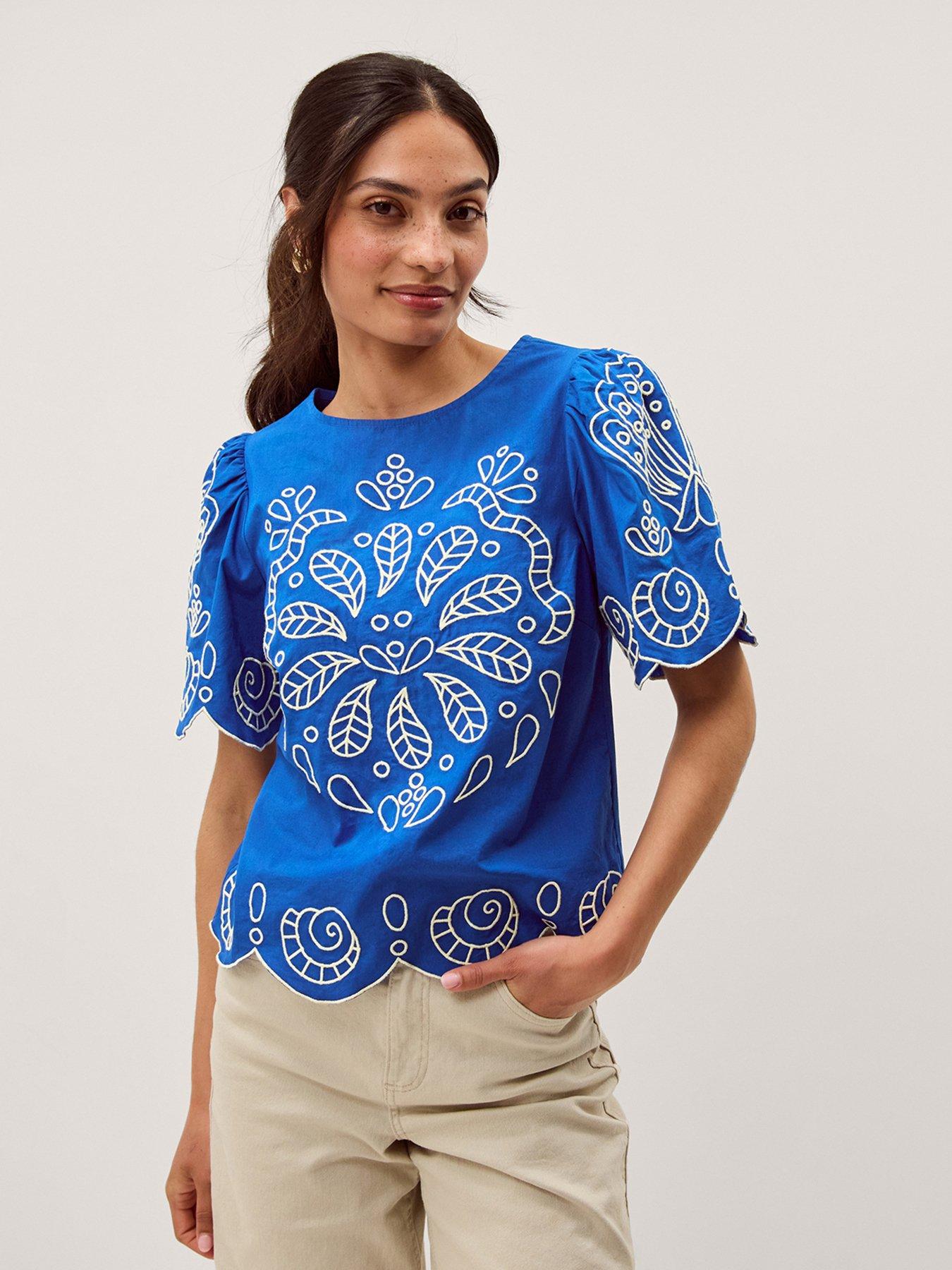 Monsoon Keira Embroidered Top - Blue