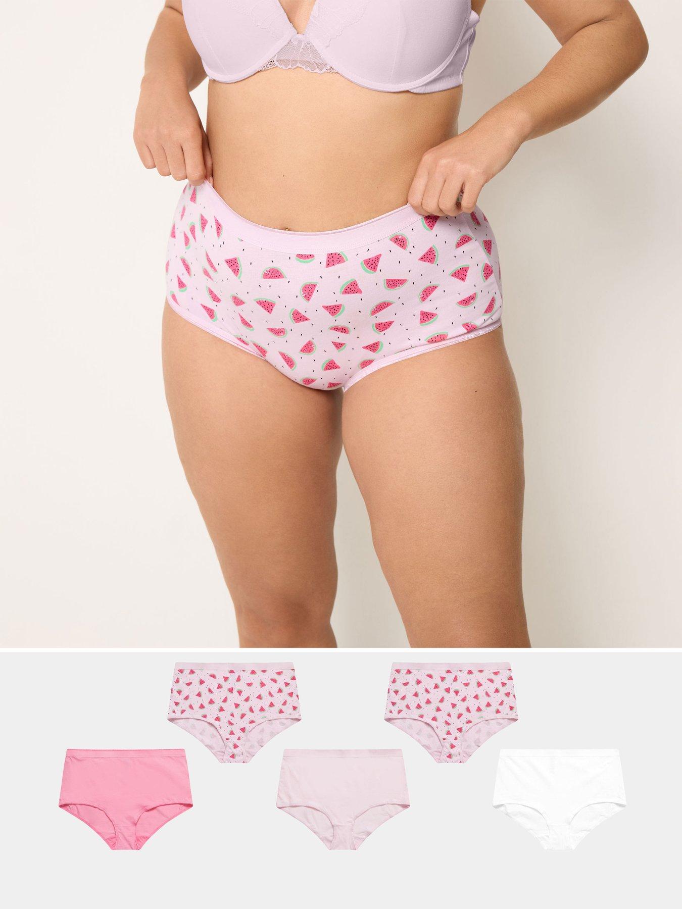 Yours Curve 5 Pack Melon Print Full Briefs - Pink