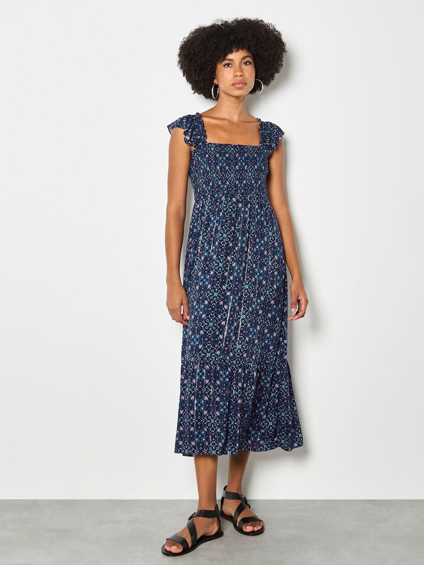 front image of apricot-ruffle-strap-tiered-midi-dress-blue