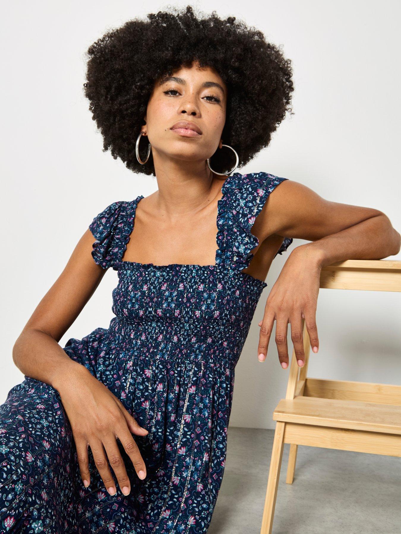  image of apricot-ruffle-strap-tiered-midi-dress-blue