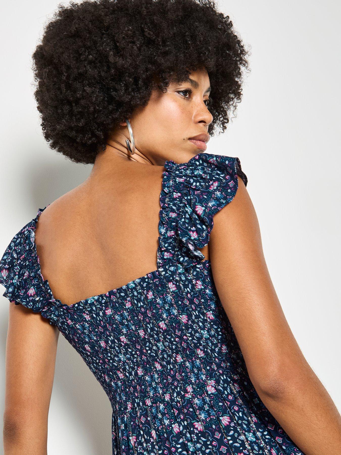  image of apricot-ruffle-strap-tiered-midi-dress-blue