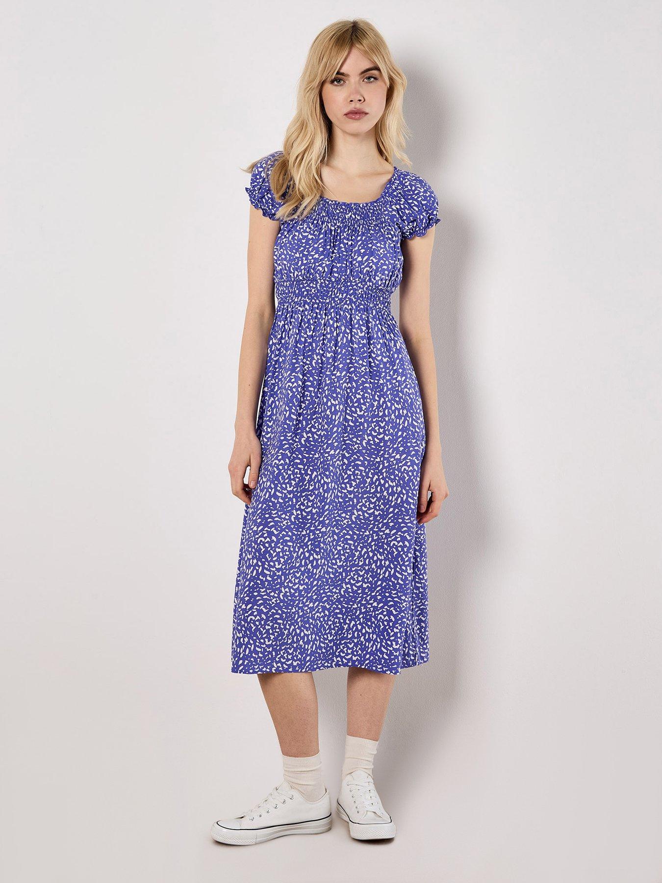 Apricot Brush Dot Milkmaid Midi Dress - Purple