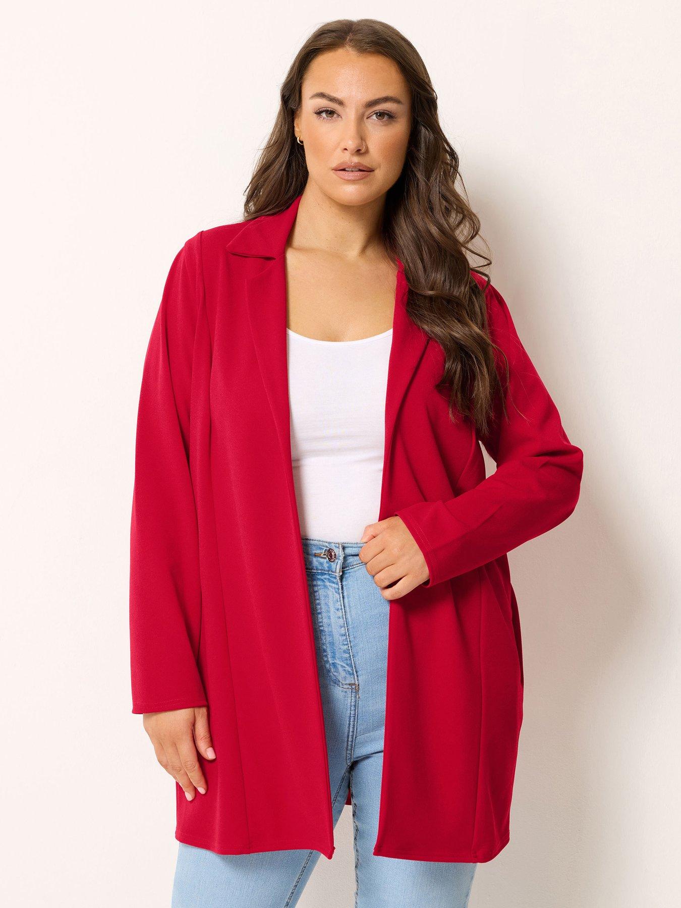 Image 1 of 4 of Yours Curve Longline Jersey Blazer - Red