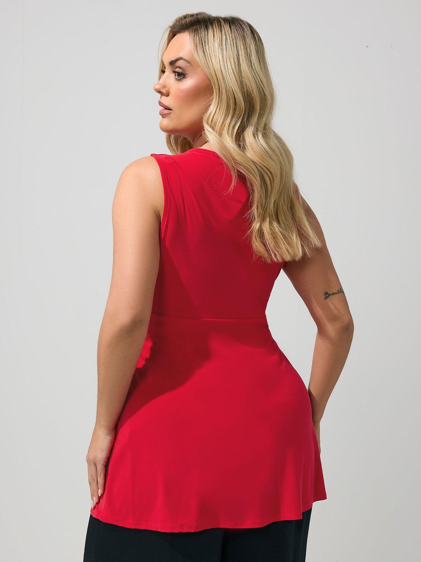 Image 2 of 5 of Yours Curve Sleeveless Knot Front Top - Red