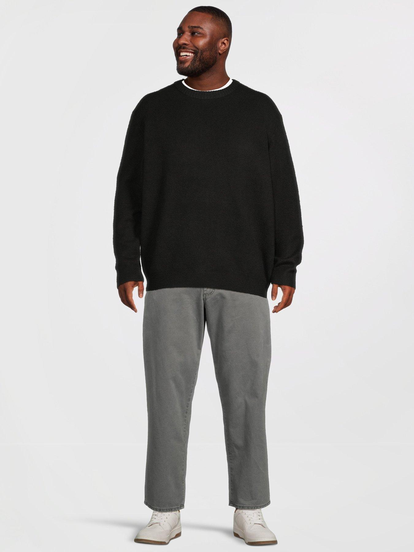 Image 3 of 4 of Jack & Jones Mens Big &amp; Tall Loose Fit Crew Neck Jumper - Black
