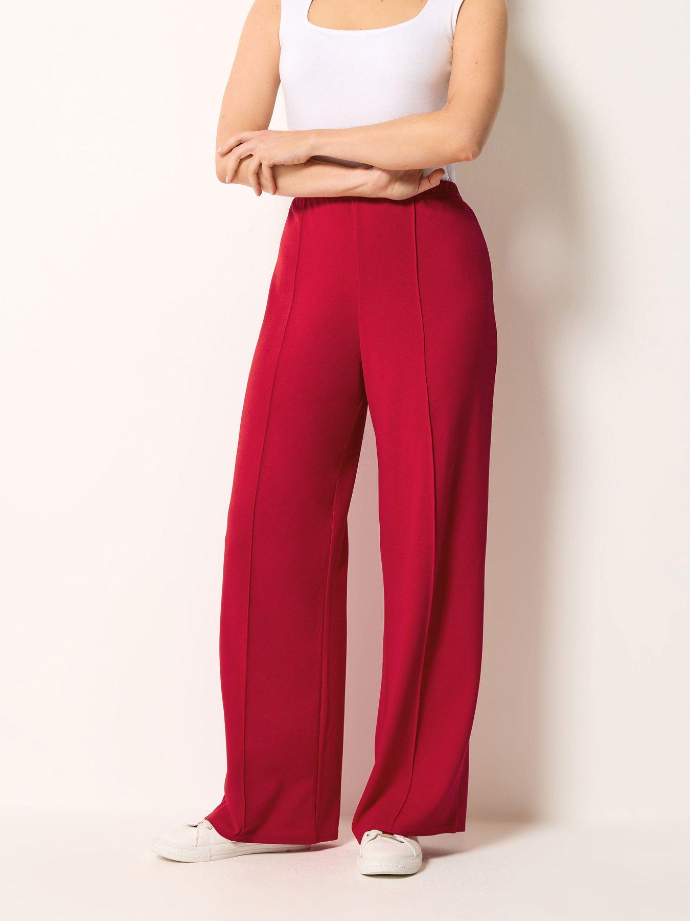 Long Tall Sally Textured Wide Leg Trousers 36" - Red