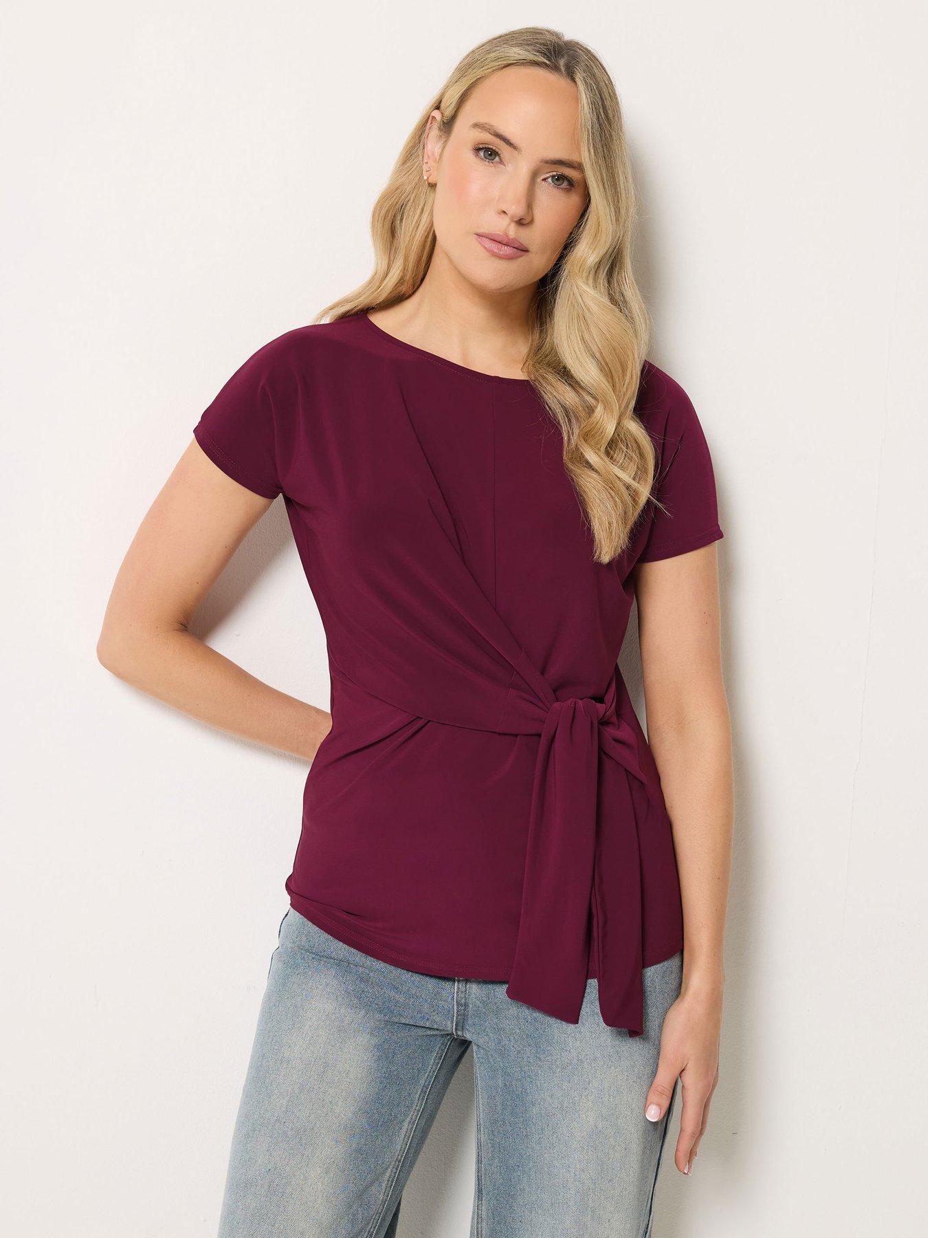 Long Tall Sally Tie Waist Top - Burgundy