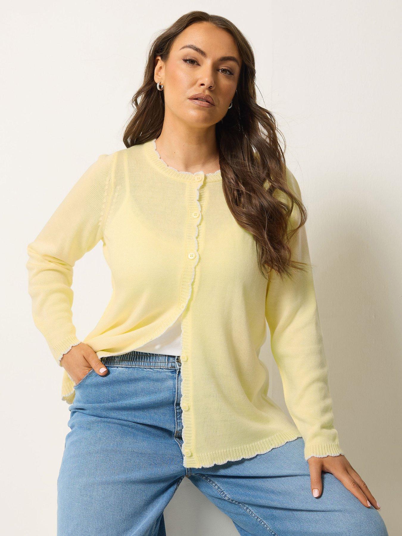 Yours Curve Scallop Edge Cardigan - Yellow
