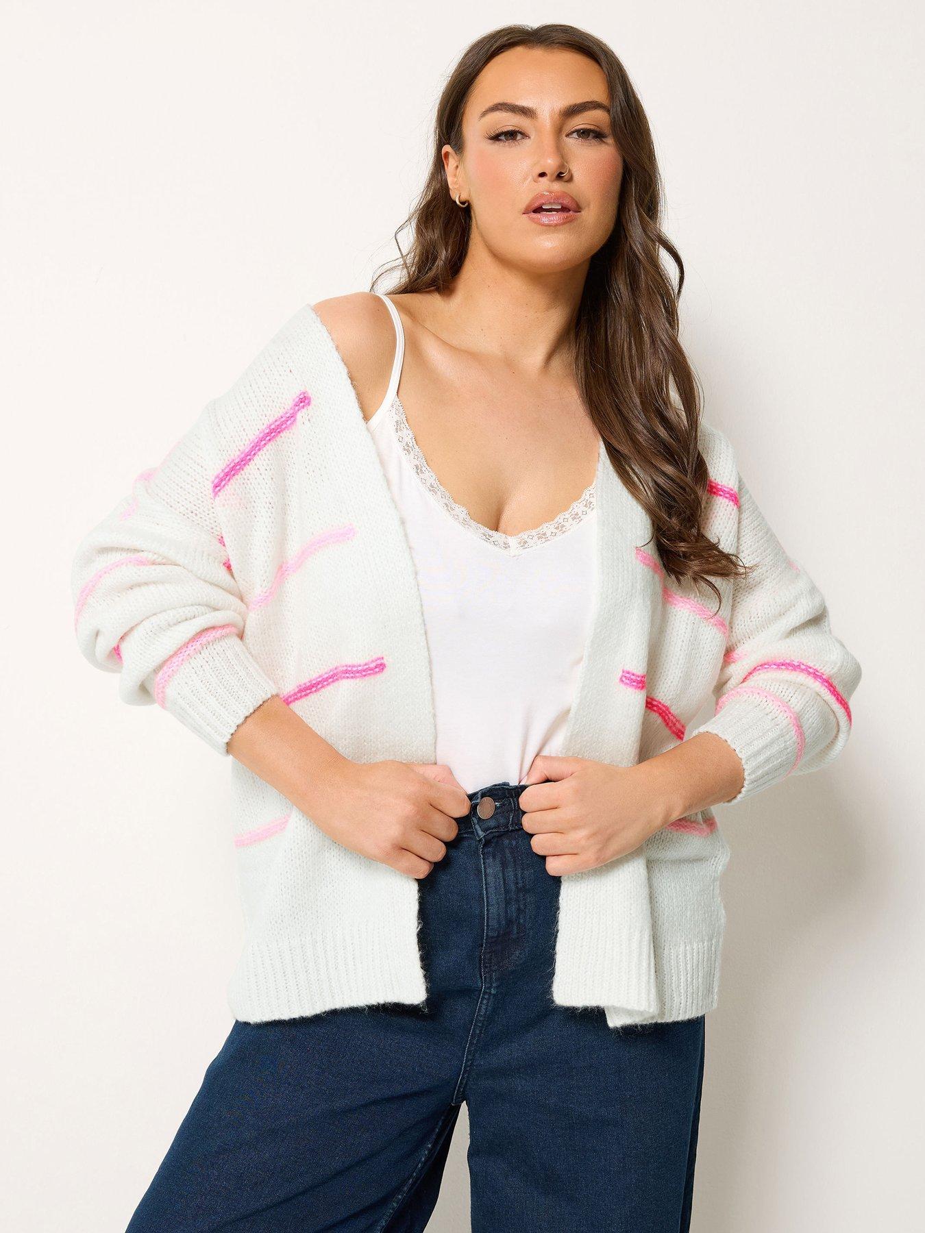 Image 1 of 4 of Yours Curve Stripe Print Cardigan - White