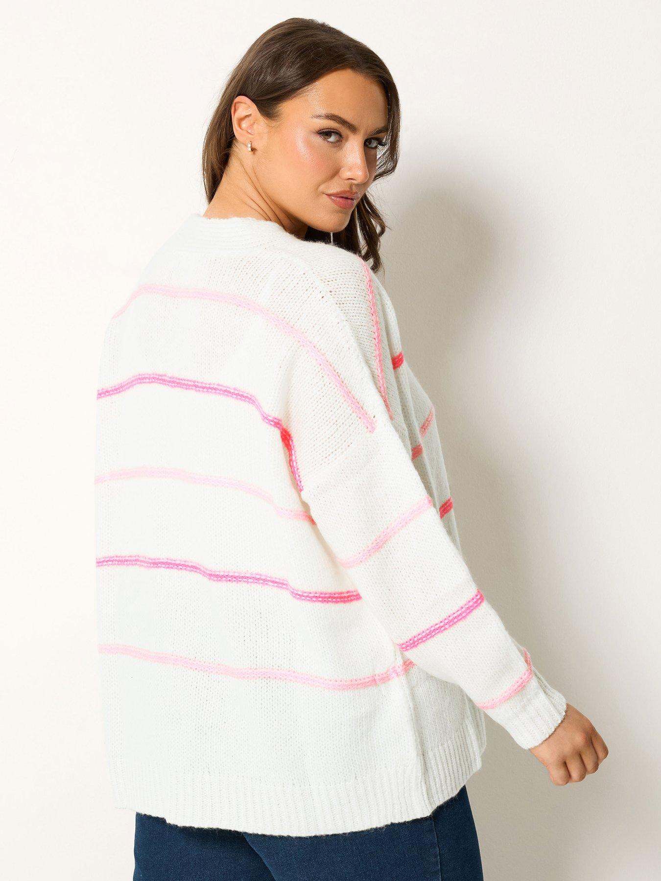 Image 2 of 4 of Yours Curve Stripe Print Cardigan - White