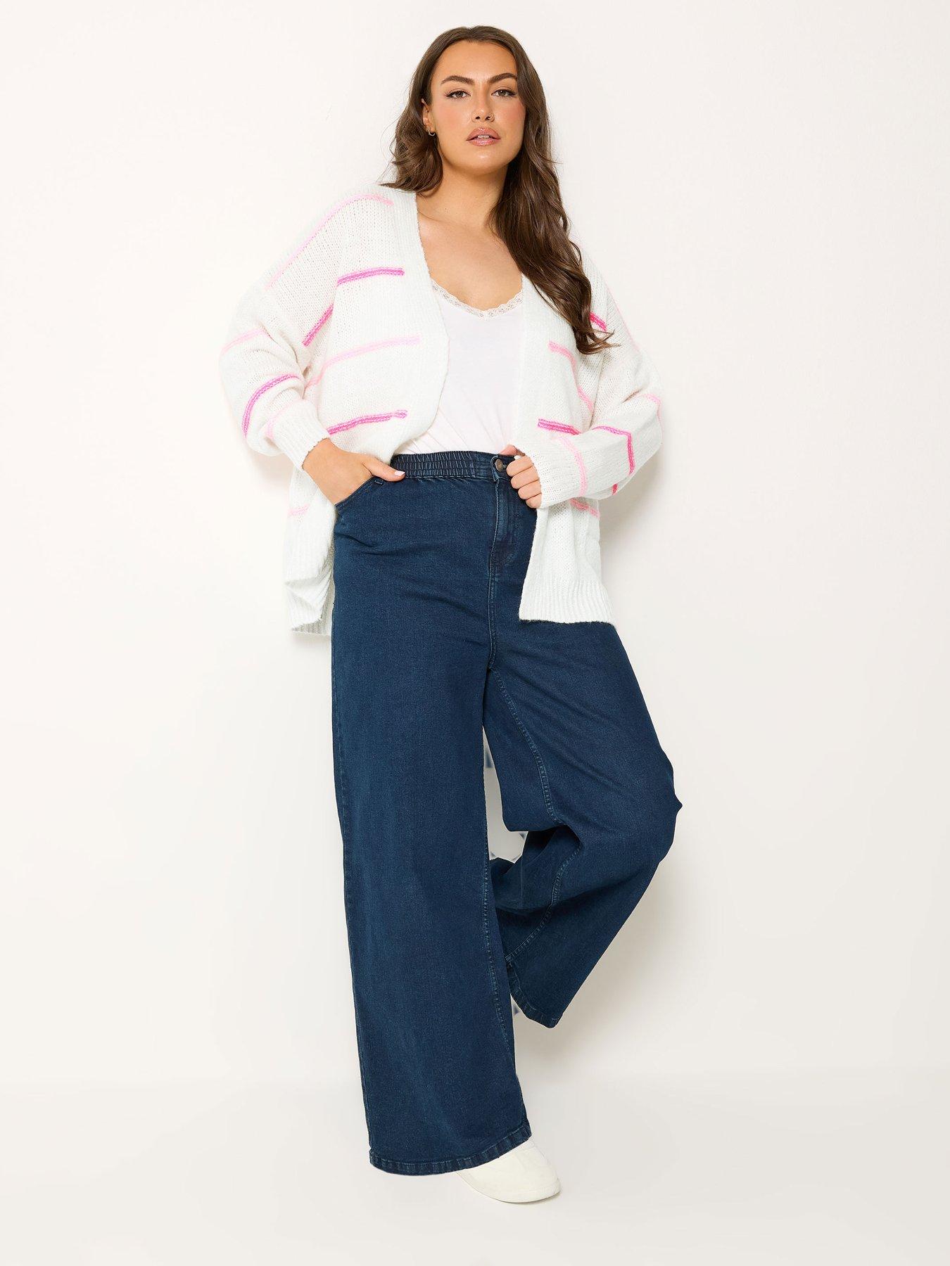 Image 3 of 4 of Yours Curve Stripe Print Cardigan - White