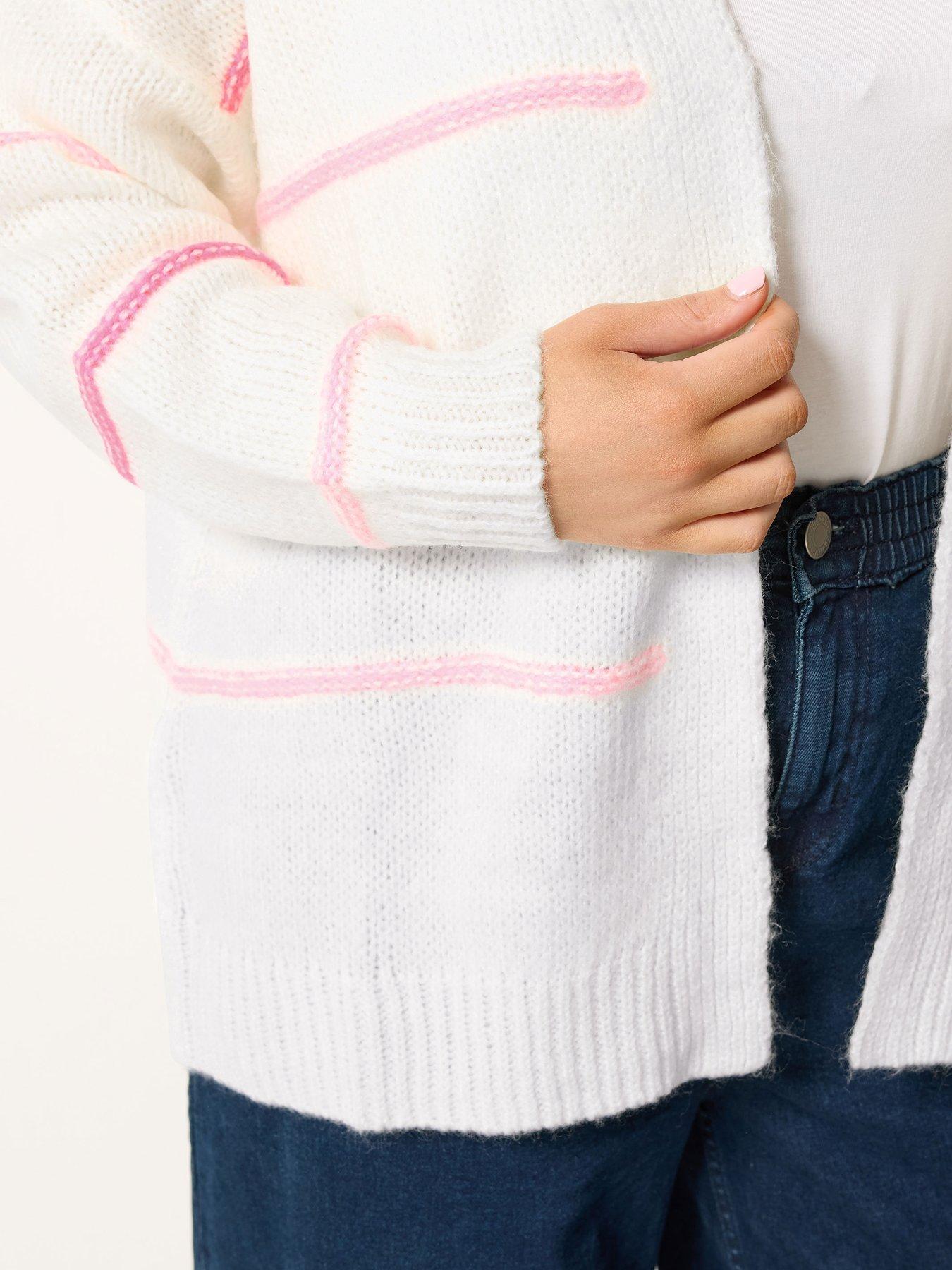 Image 4 of 4 of Yours Curve Stripe Print Cardigan - White