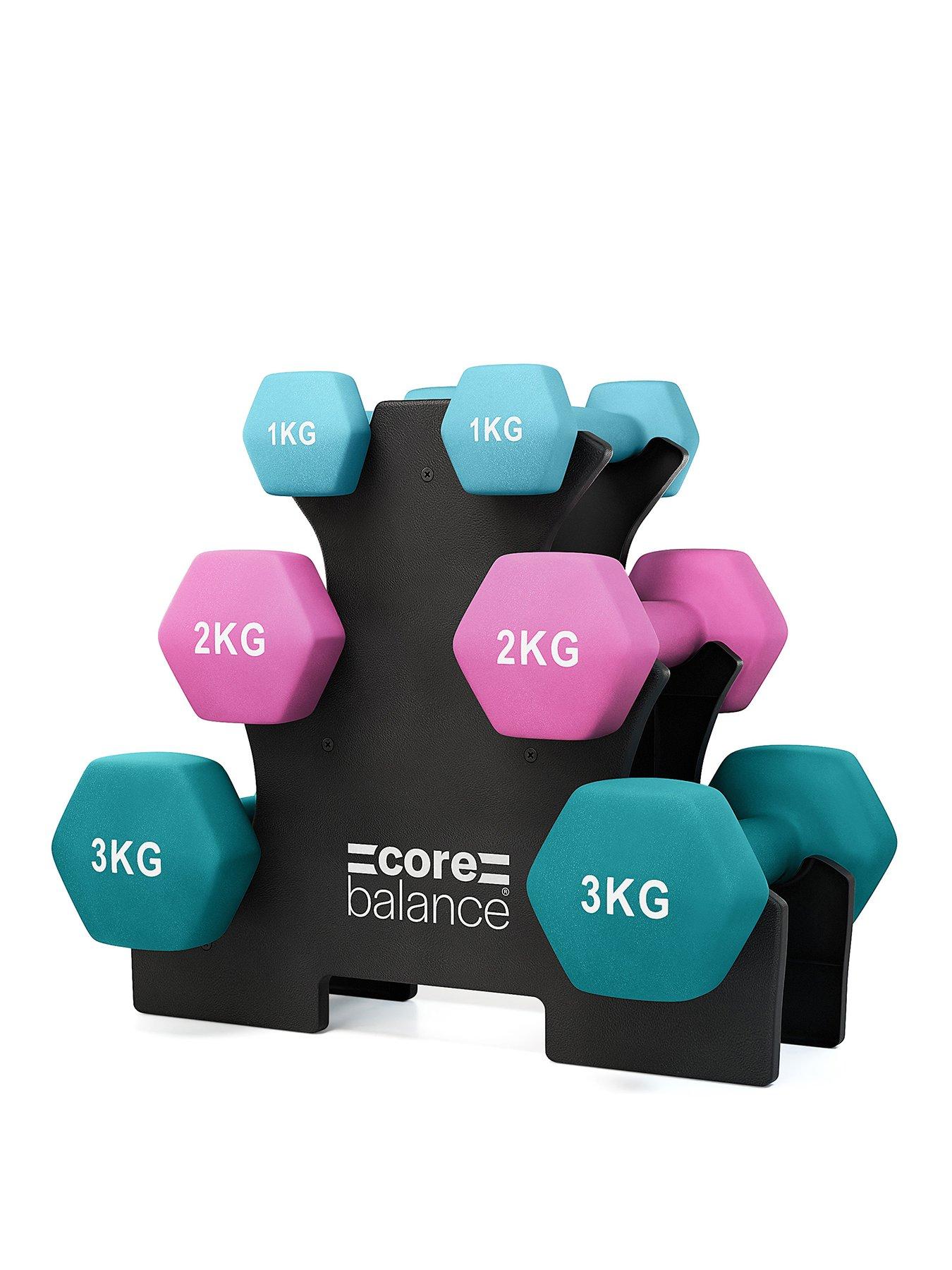 Core Balance Hex Dumbbell Set with Rack - 1kg/3kg/5kg, 18kg Total