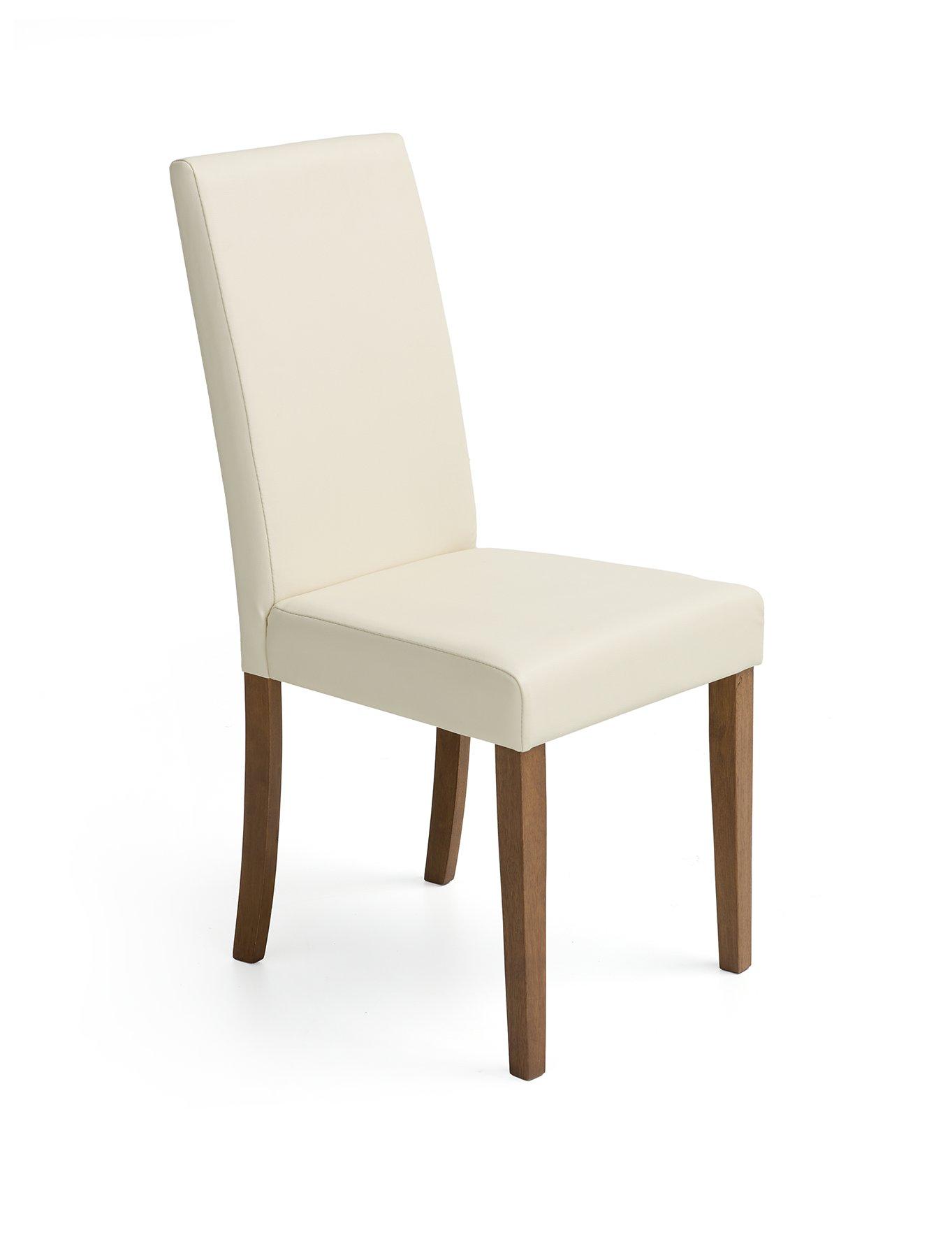 Image 2 of 4 of The Very Collection Primo Pair of Faux Leather Dining Chairs - Cream/Walnut