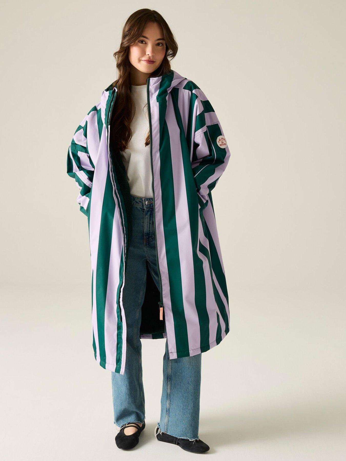 Regatta Ladies Cath Kidston Changing Robe - Lilac  &  Green Candy Stripe