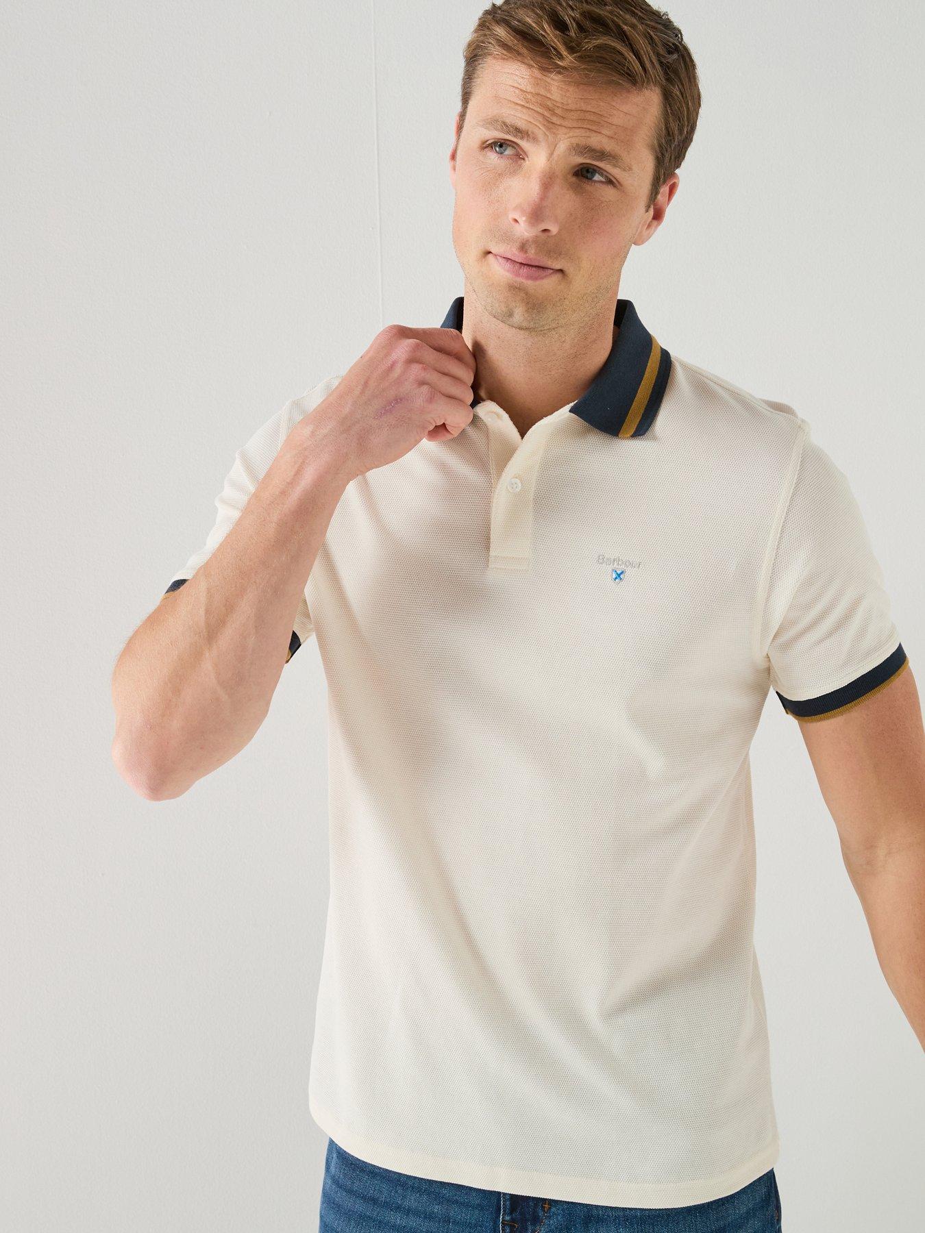 Barbour Anthorn Textured Tailored Fit Tipped Polo Shirt - Cream