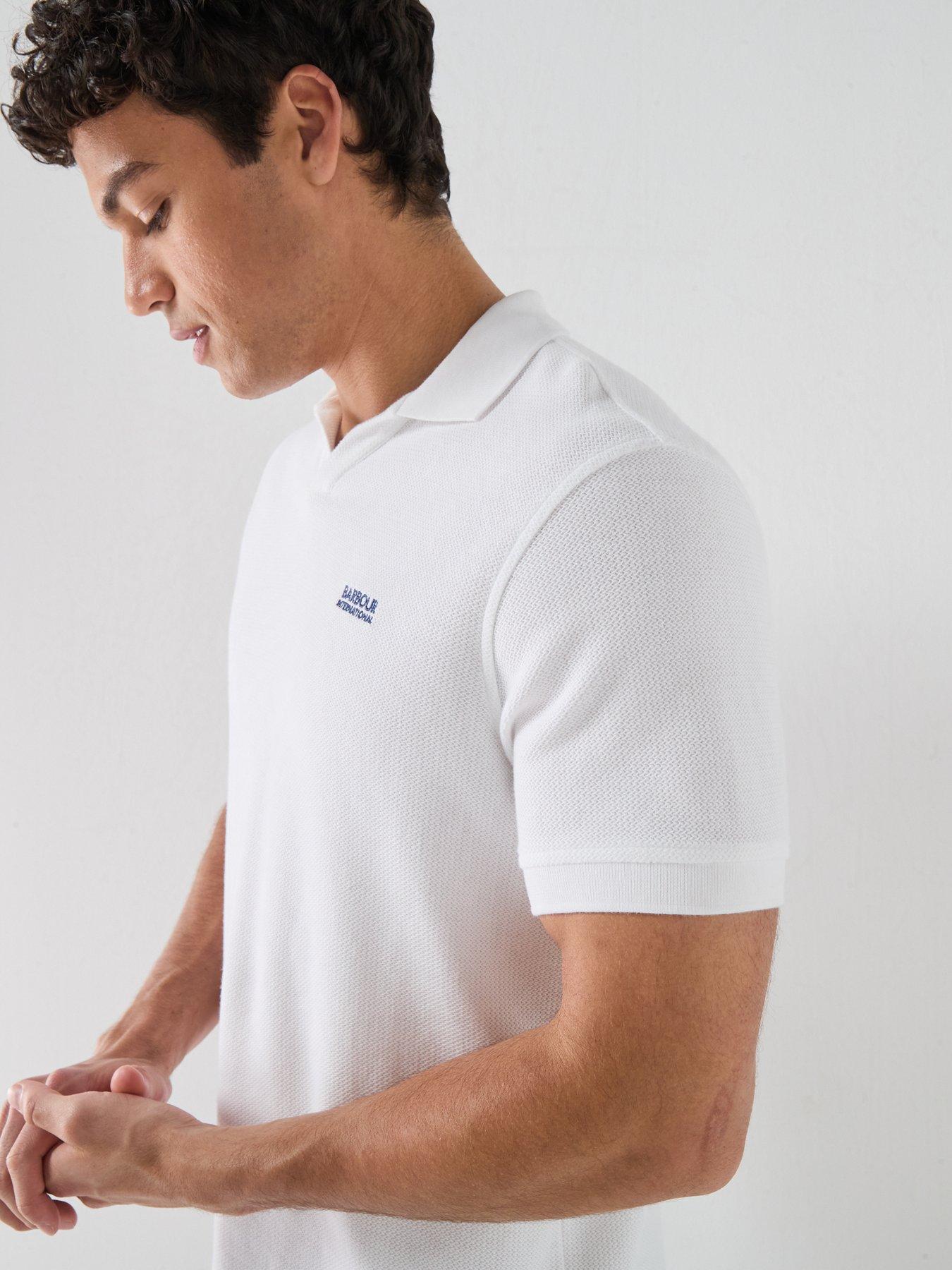 Image 5 of 6 of Barbour International Milbank Textured Open Collar Polo Shirt - White