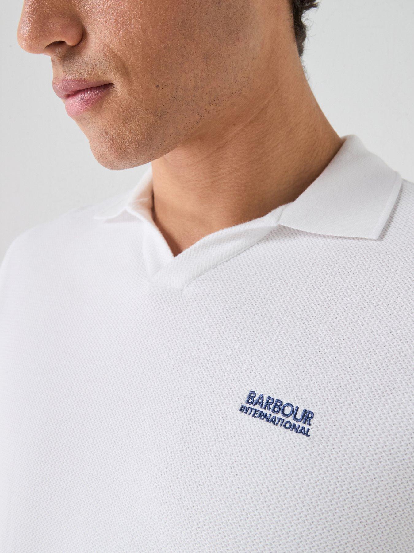 Image 6 of 6 of Barbour International Milbank Textured Open Collar Polo Shirt - White
