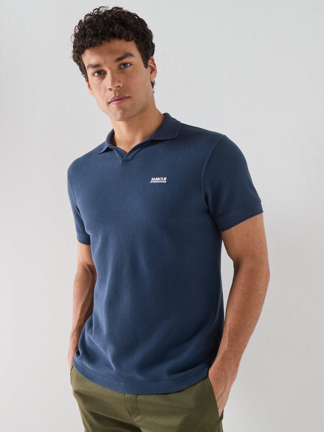Barbour International Milbank Textured Open Collar Polo Shirt - Navy