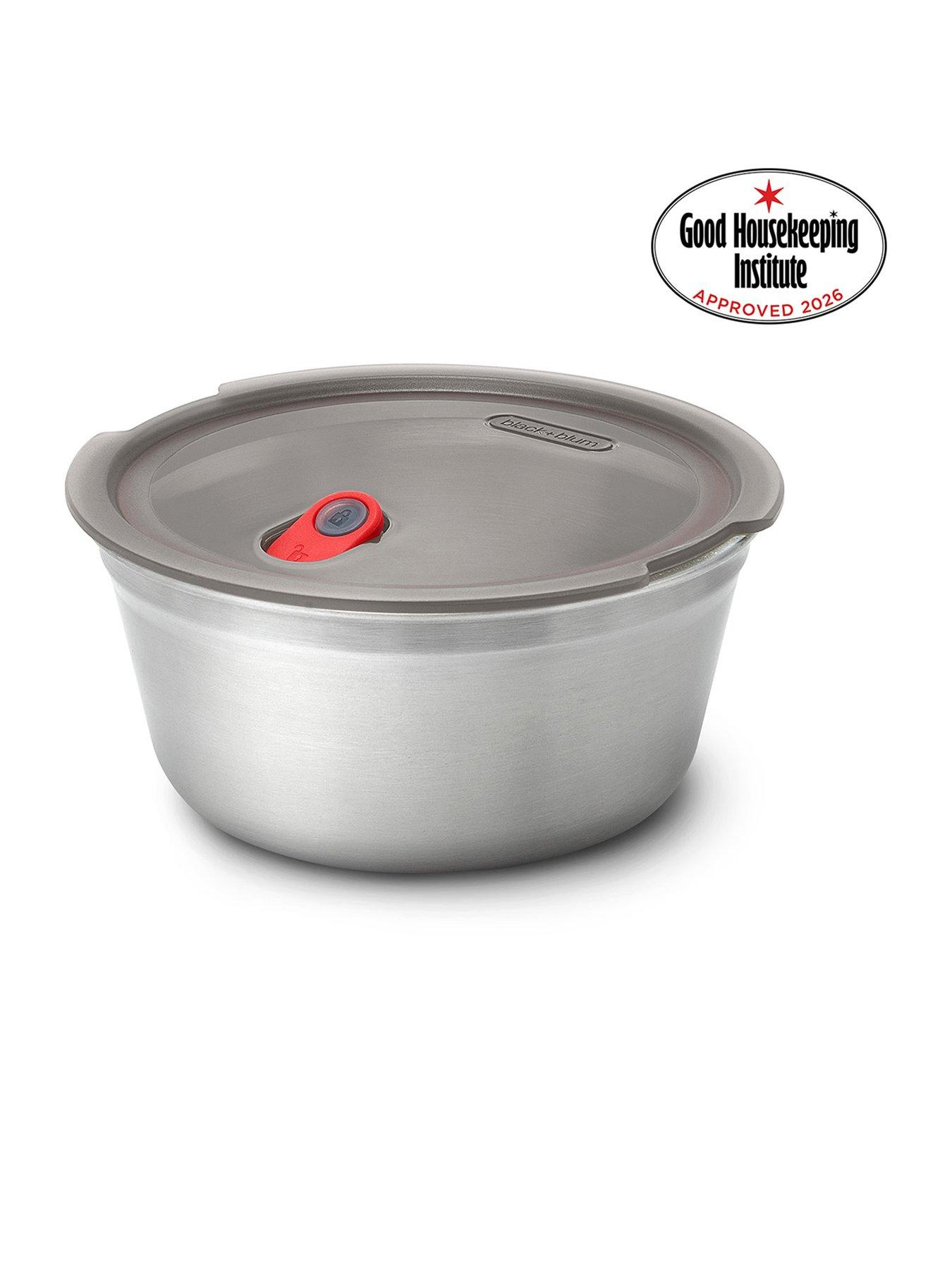 Black+Blum Microwavable Stainless Steel Round Food Bowl - Grey  &  Red