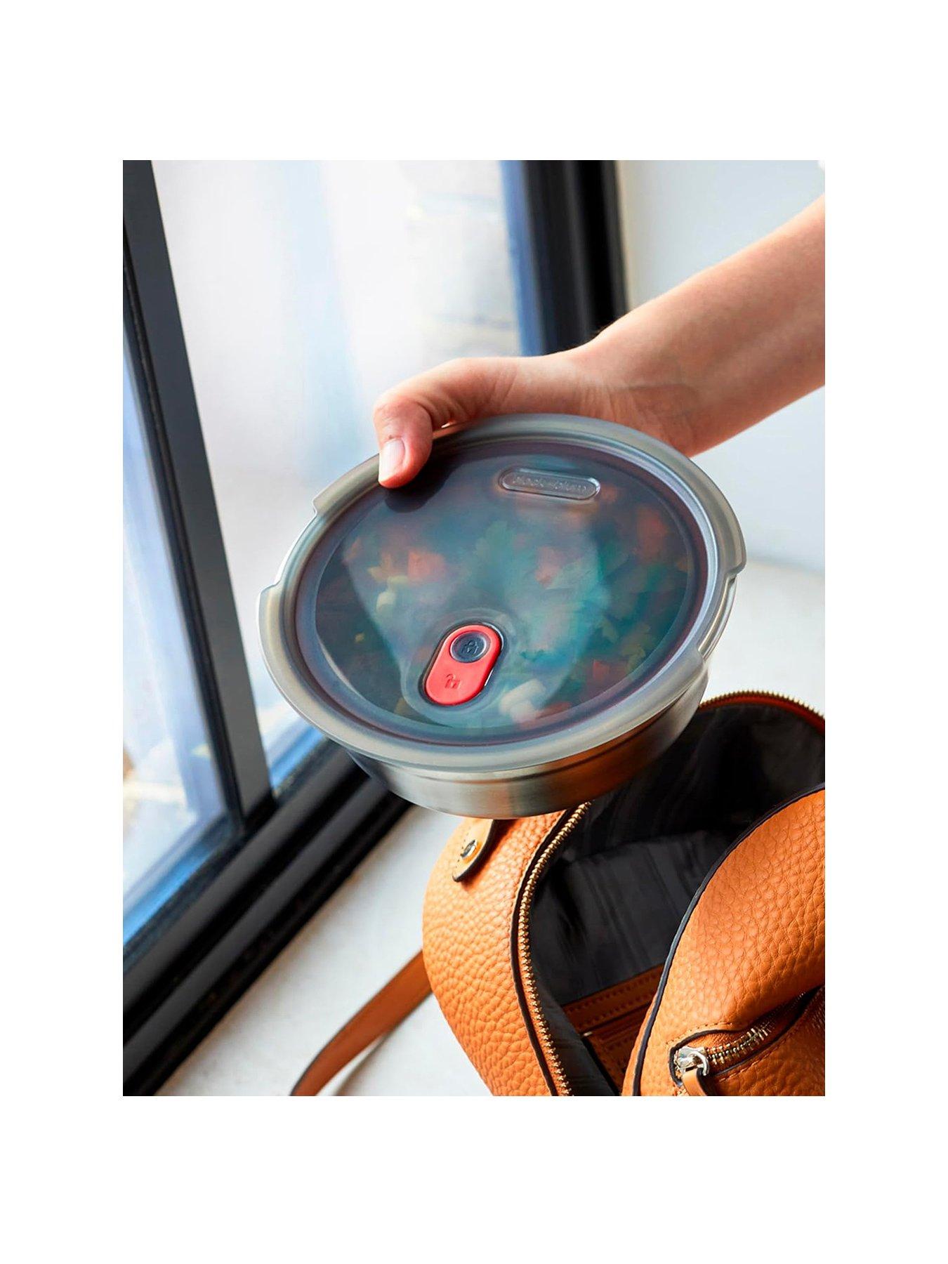 Image 2 of 4 of Black+Blum Microwavable Stainless Steel Round Food Bowl - Grey & Red