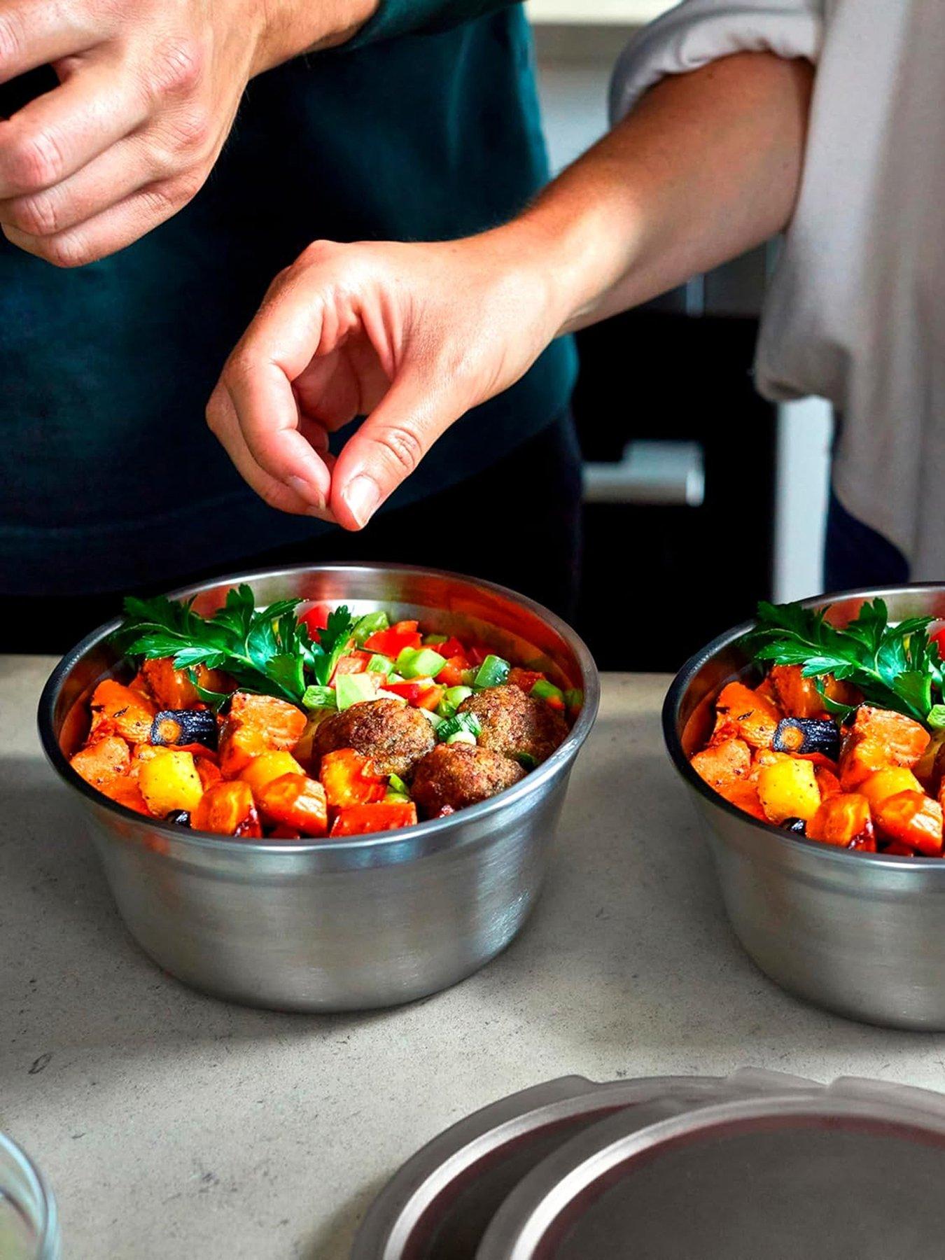 Image 3 of 4 of Black+Blum Microwavable Stainless Steel Round Food Bowl - Grey & Red