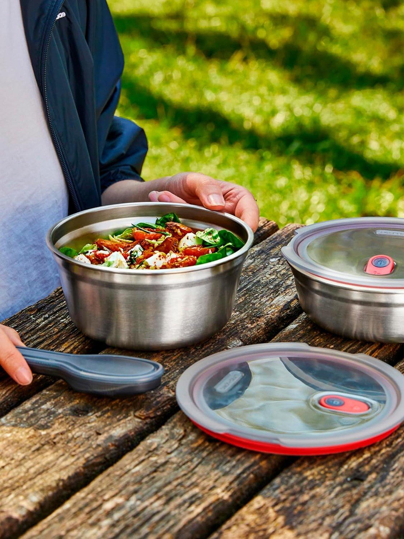 Image 4 of 4 of Black+Blum Microwavable Stainless Steel Round Food Bowl - Grey & Red