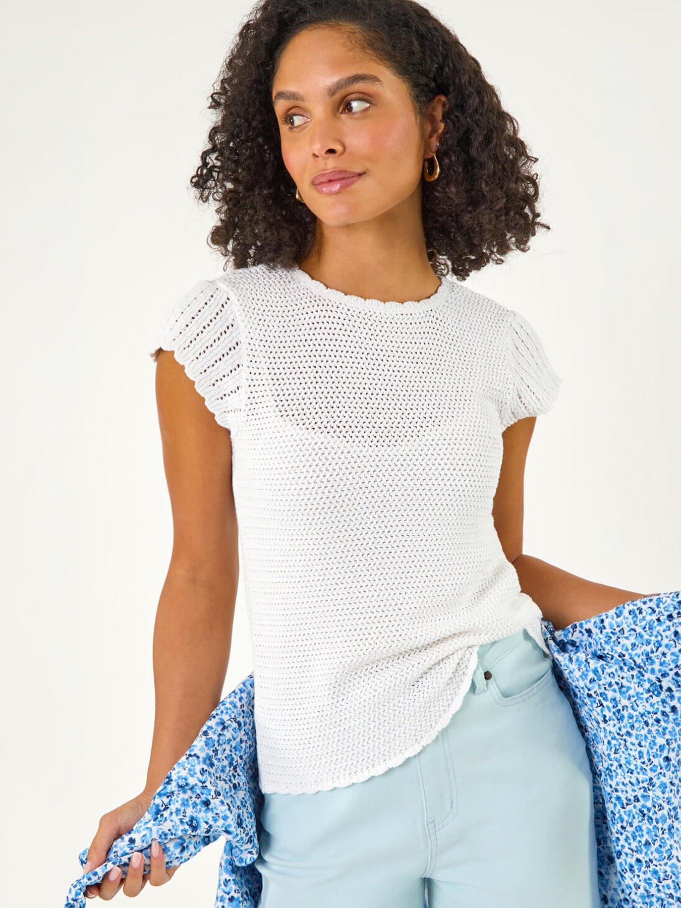 Image 1 of 5 of Roman Crochet Broiderie Knit Top