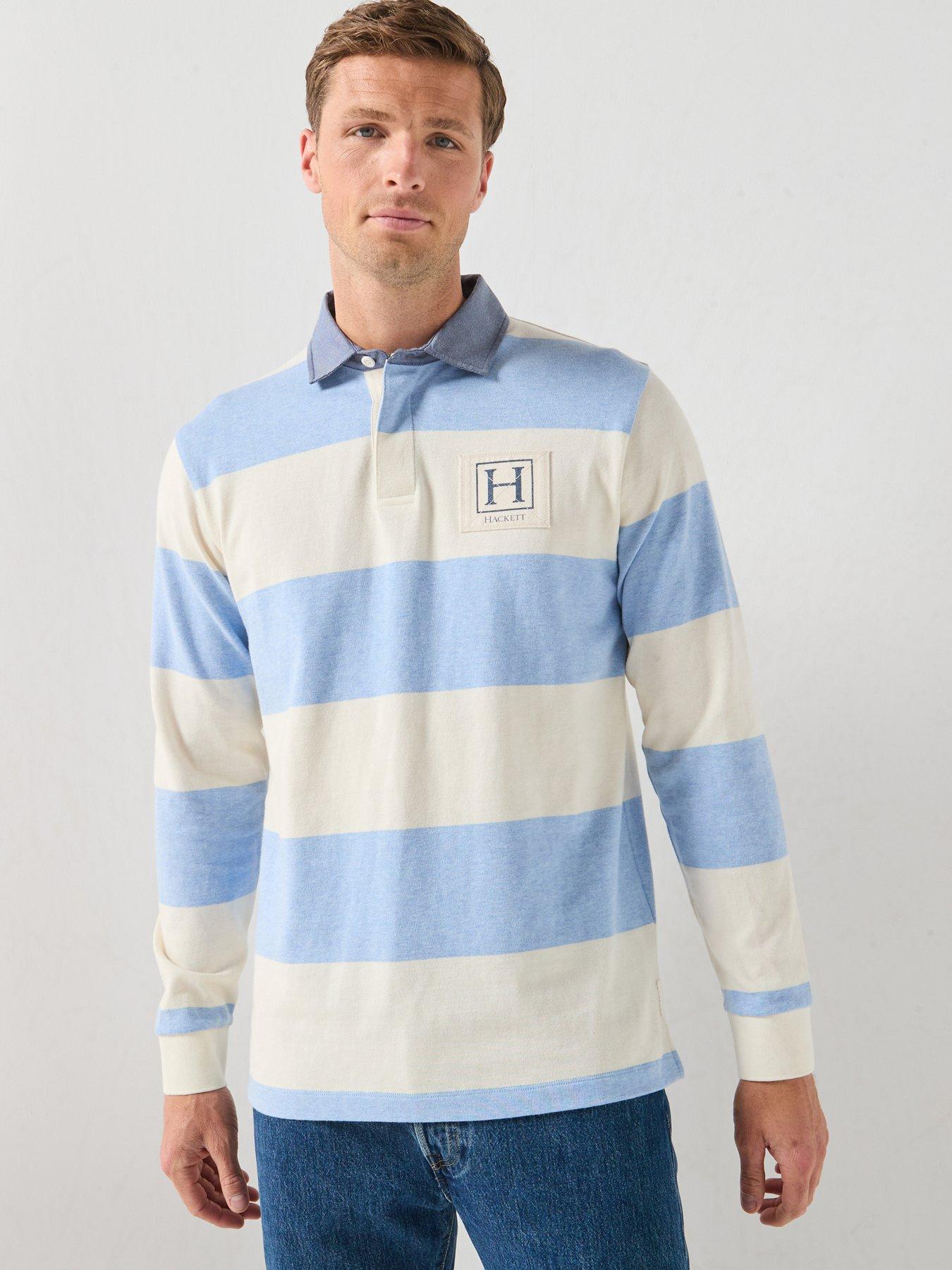 Image 1 of 6 of Hackett Branded H Striped Rugby Shirt - Blue