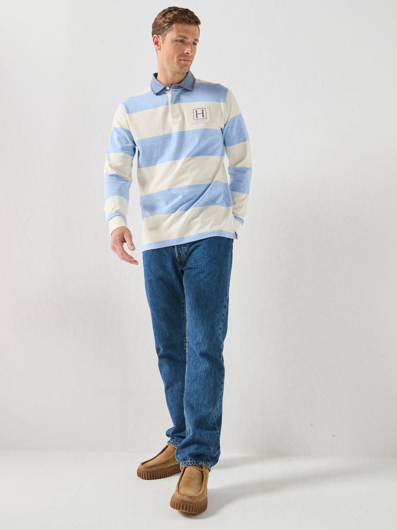 Image 3 of 6 of Hackett Branded H Striped Rugby Shirt - Blue
