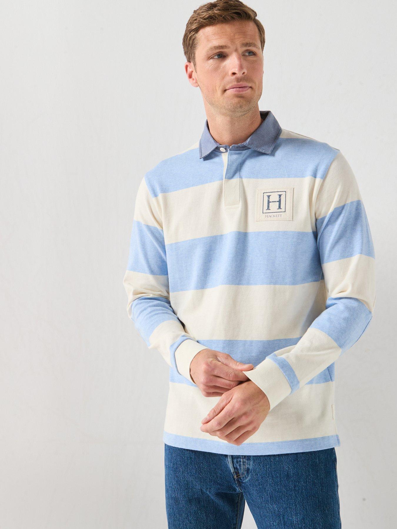 Image 4 of 6 of Hackett Branded H Striped Rugby Shirt - Blue