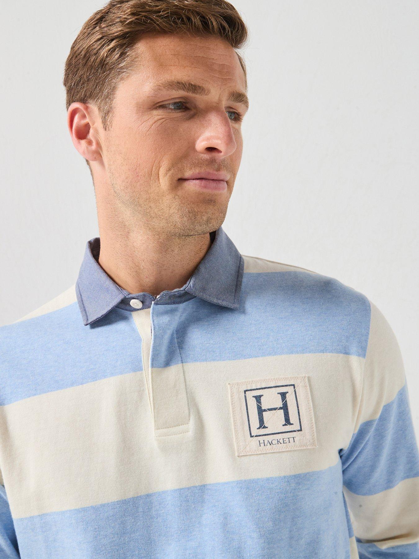 Image 5 of 6 of Hackett Branded H Striped Rugby Shirt - Blue