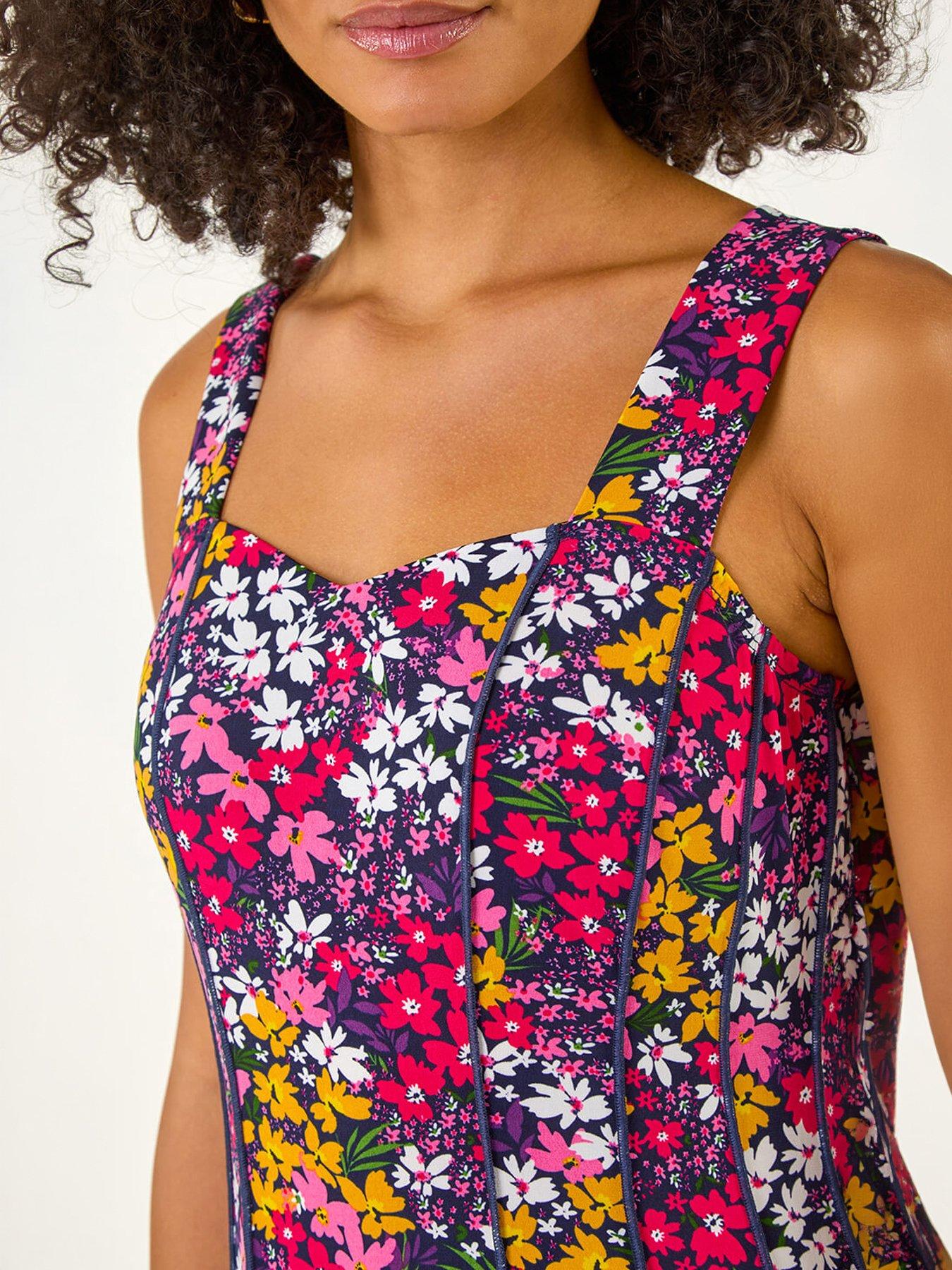 Image 2 of 5 of Roman Floral Print Stretch Panel Dress