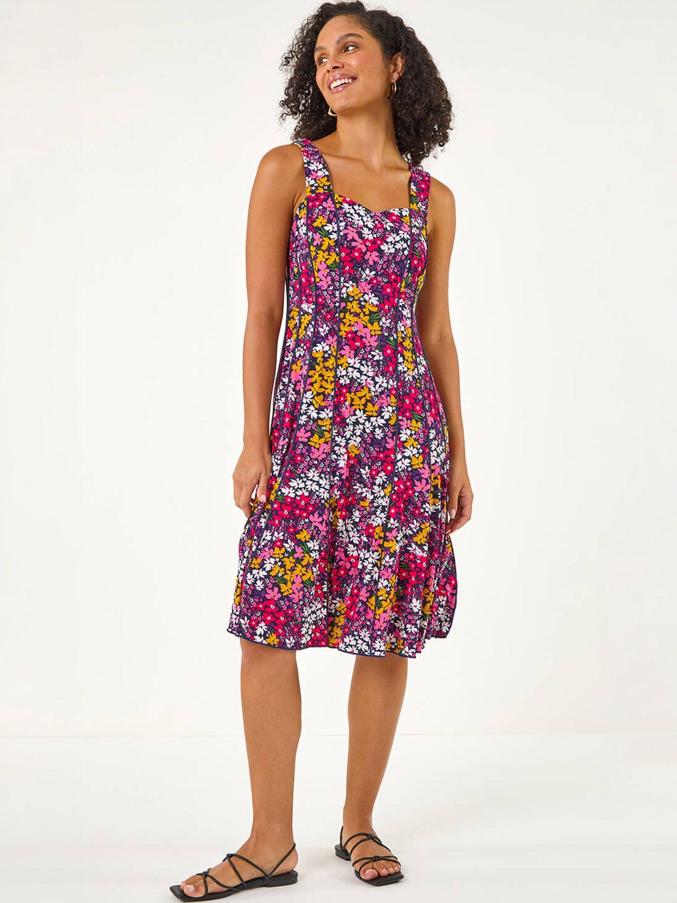 Image 5 of 5 of Roman Floral Print Stretch Panel Dress