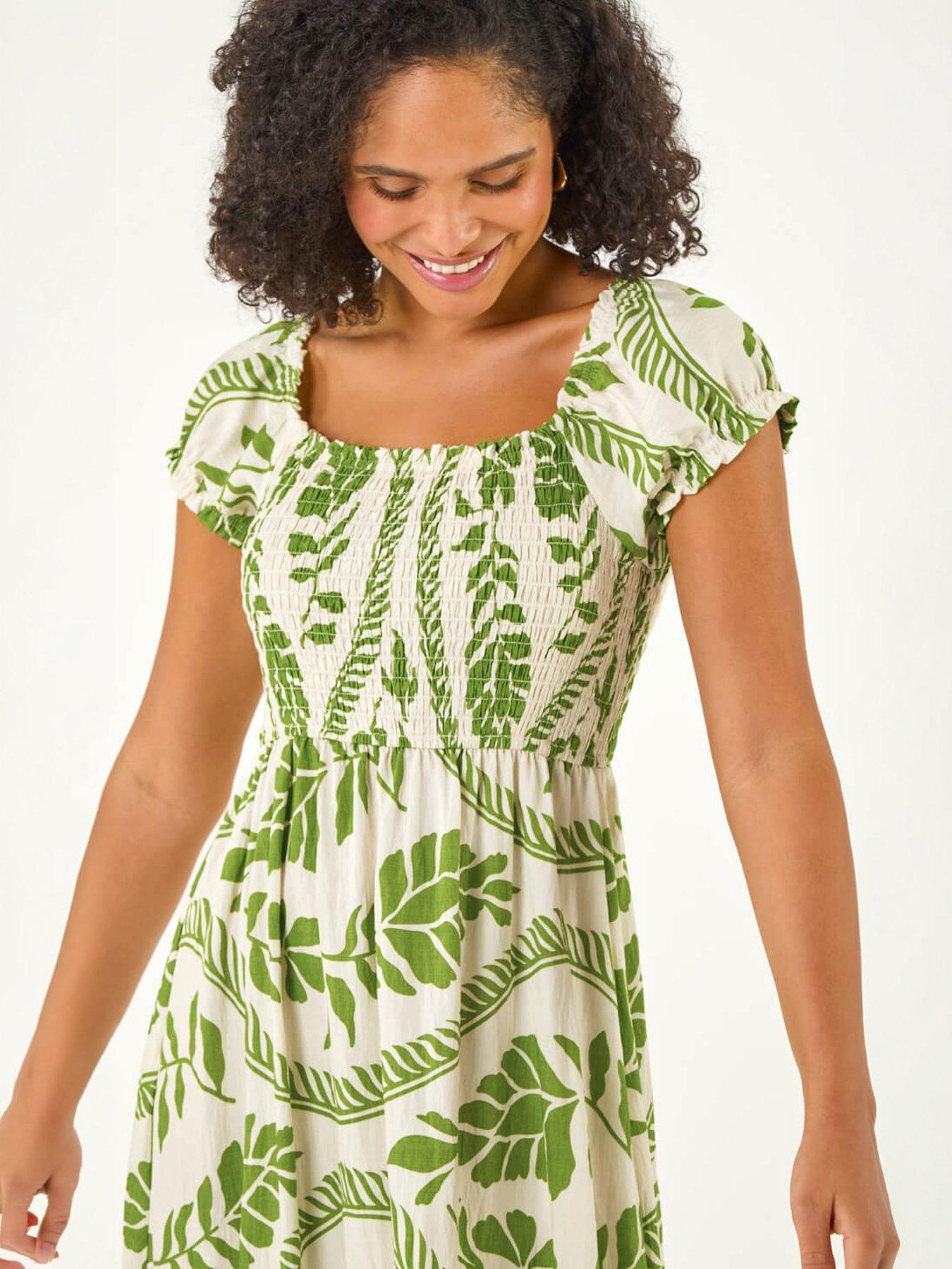 Image 3 of 5 of Roman Leaf Print Shirred Maxi Dress