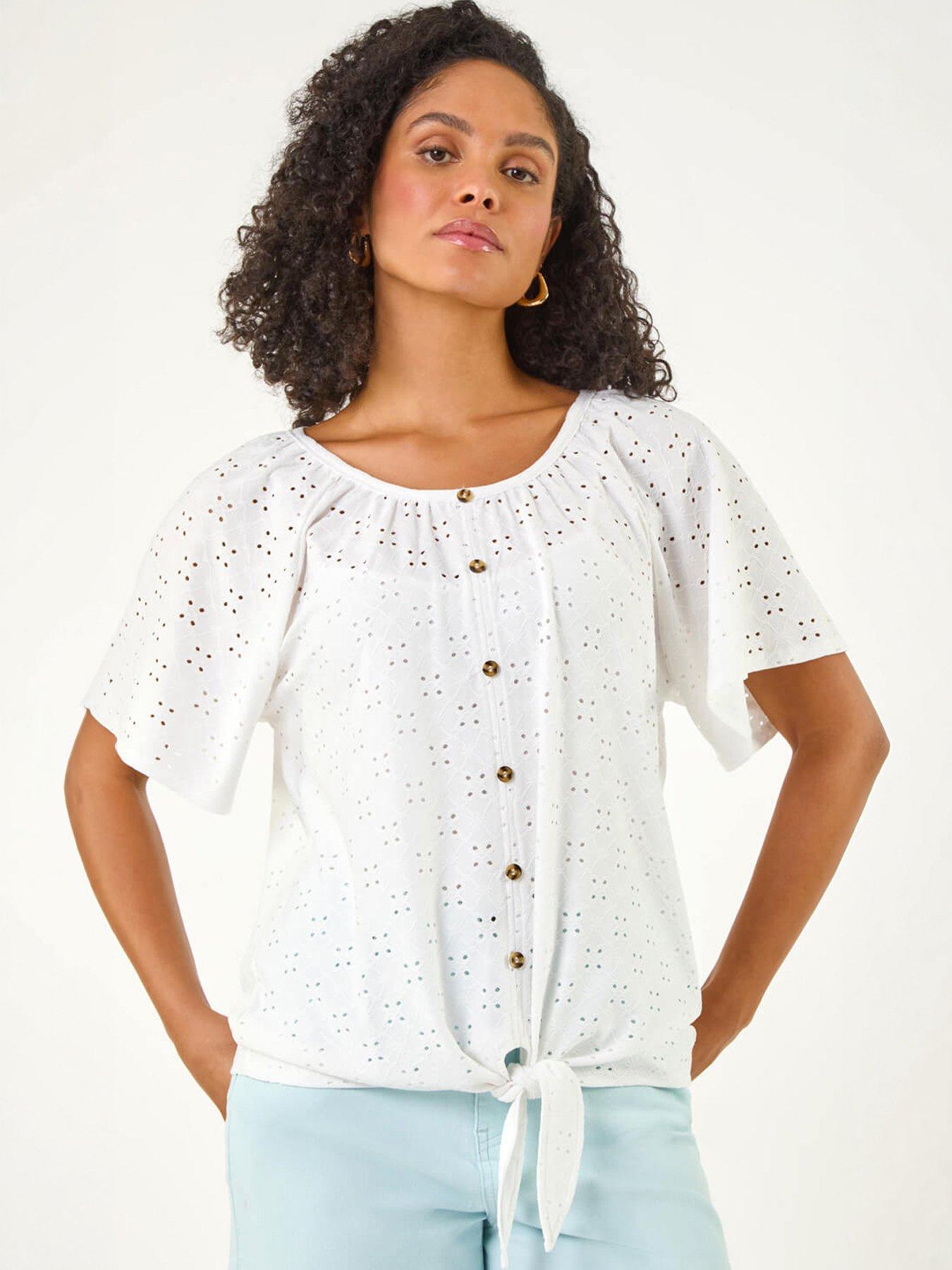 Image 1 of 5 of Roman Broderie Tie Front Top