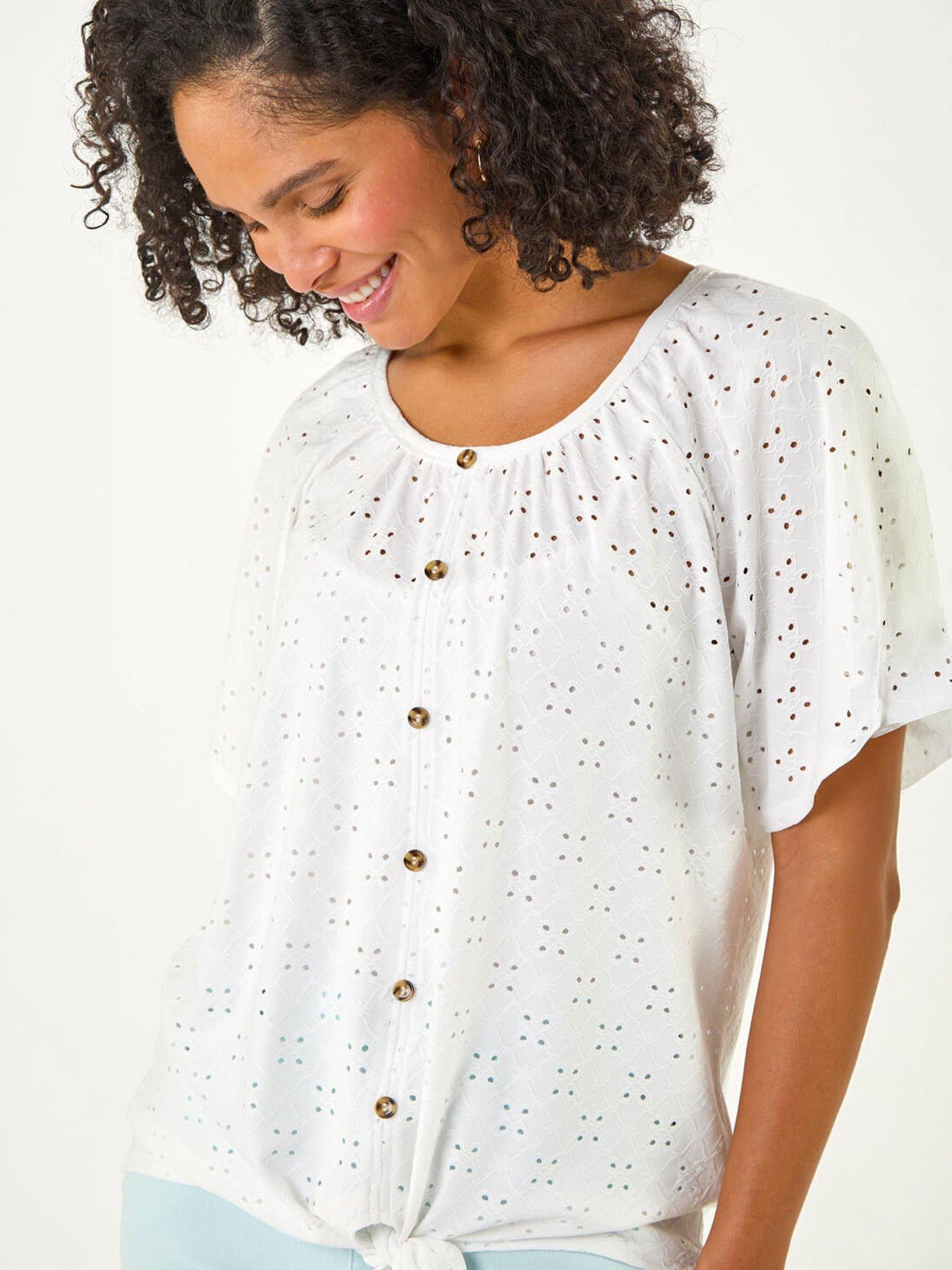 Image 3 of 5 of Roman Broderie Tie Front Top