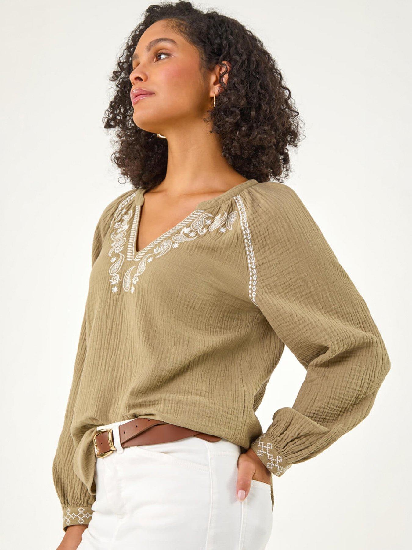 Image 1 of 5 of Roman Embroidered Neck Top