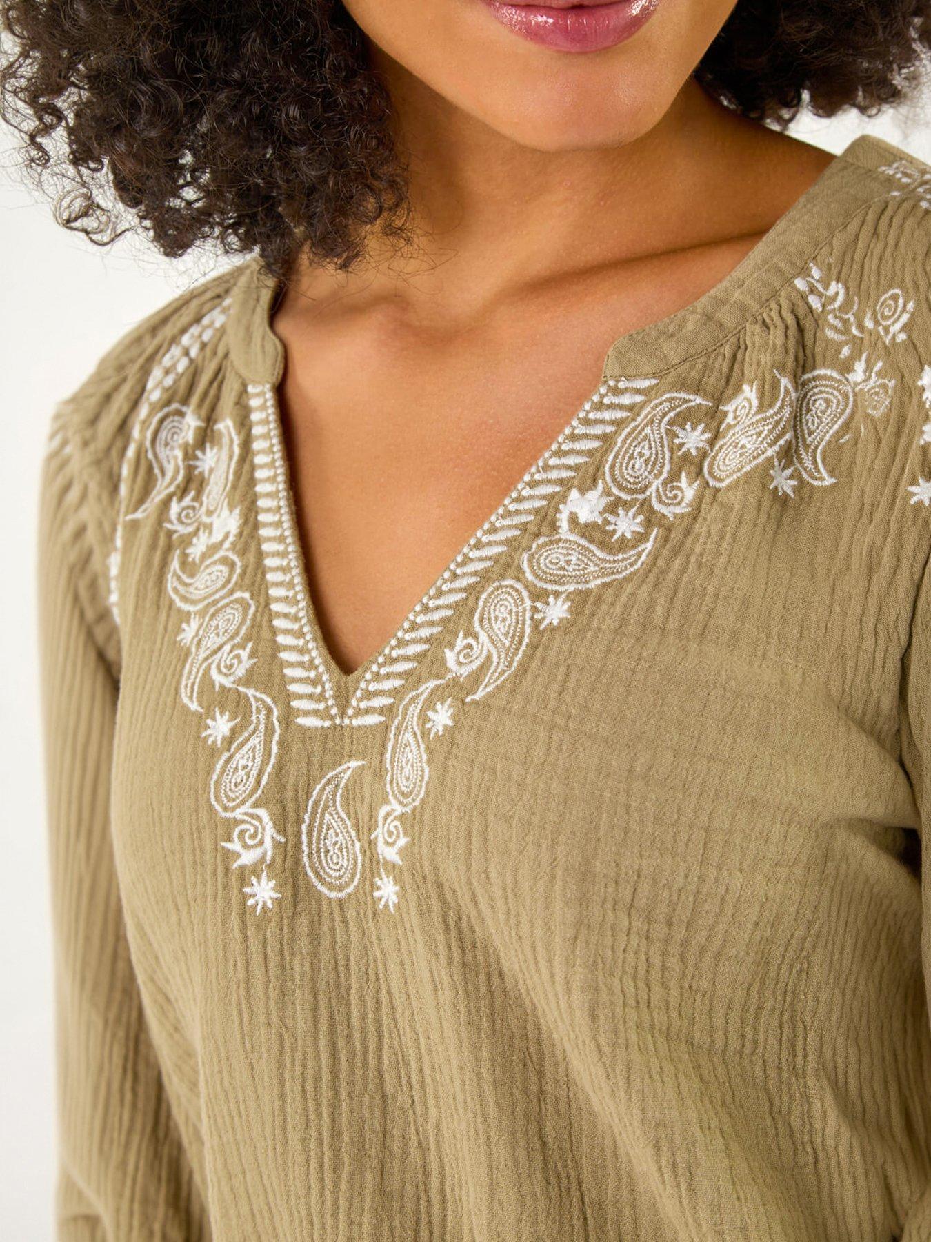 Image 4 of 5 of Roman Embroidered Neck Top