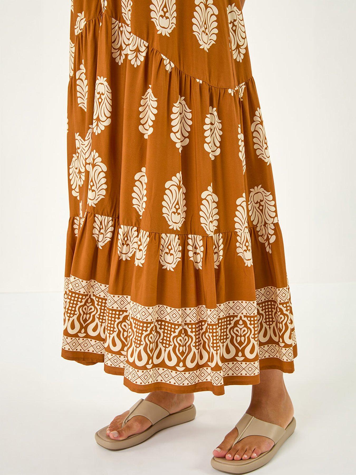 Image 2 of 5 of Roman Border Print Smock Maxi Dress