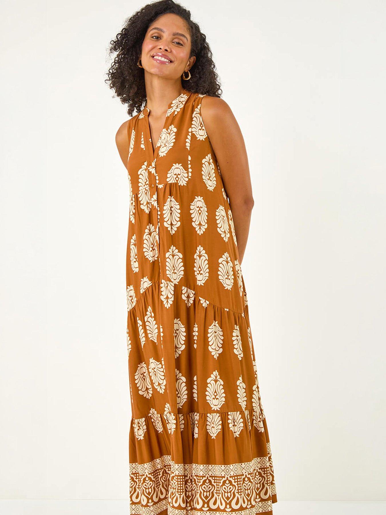 Image 3 of 5 of Roman Border Print Smock Maxi Dress