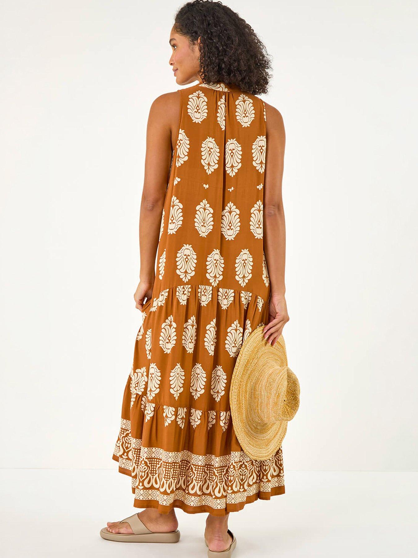 Image 4 of 5 of Roman Border Print Smock Maxi Dress