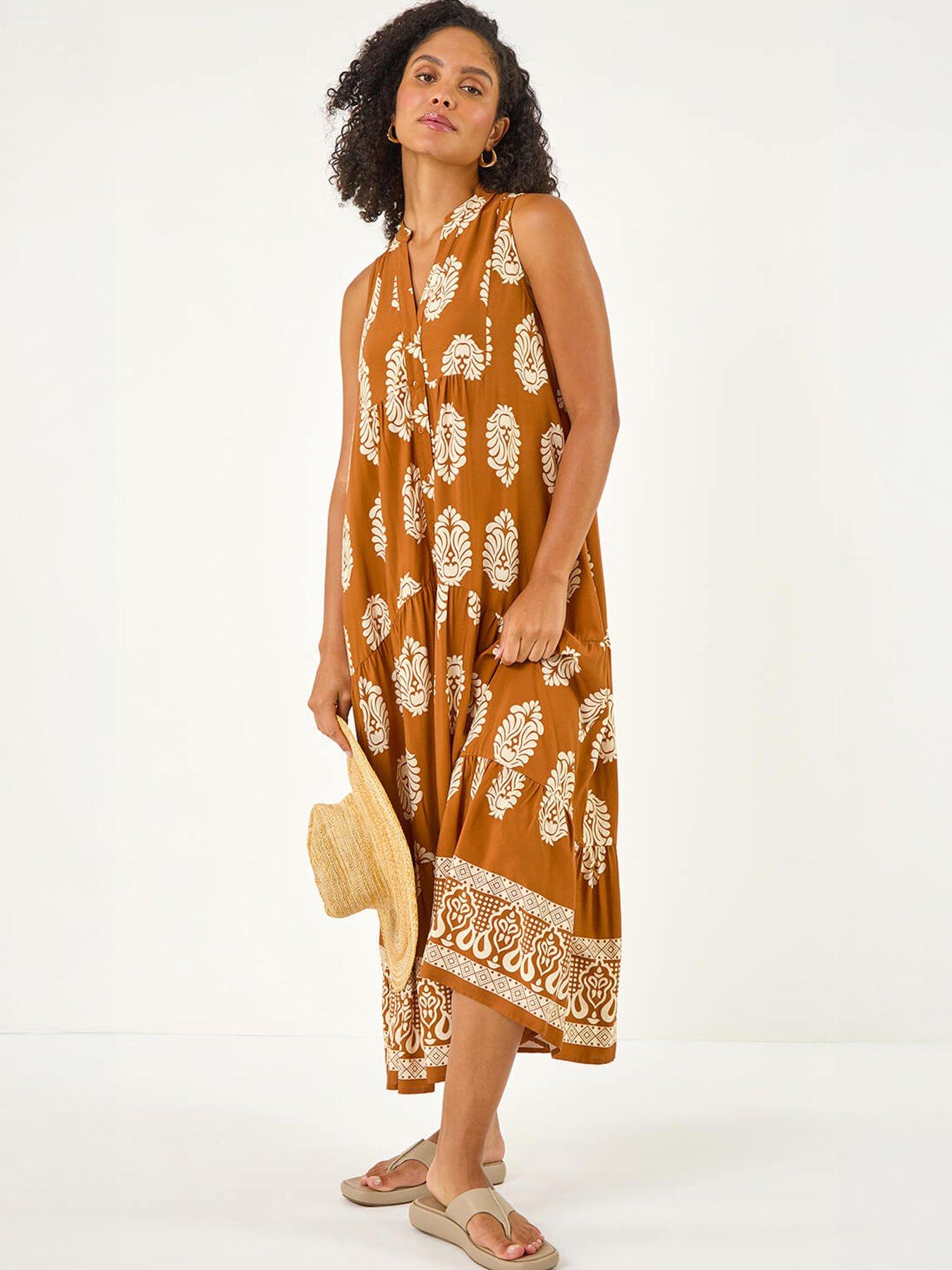 Image 5 of 5 of Roman Border Print Smock Maxi Dress