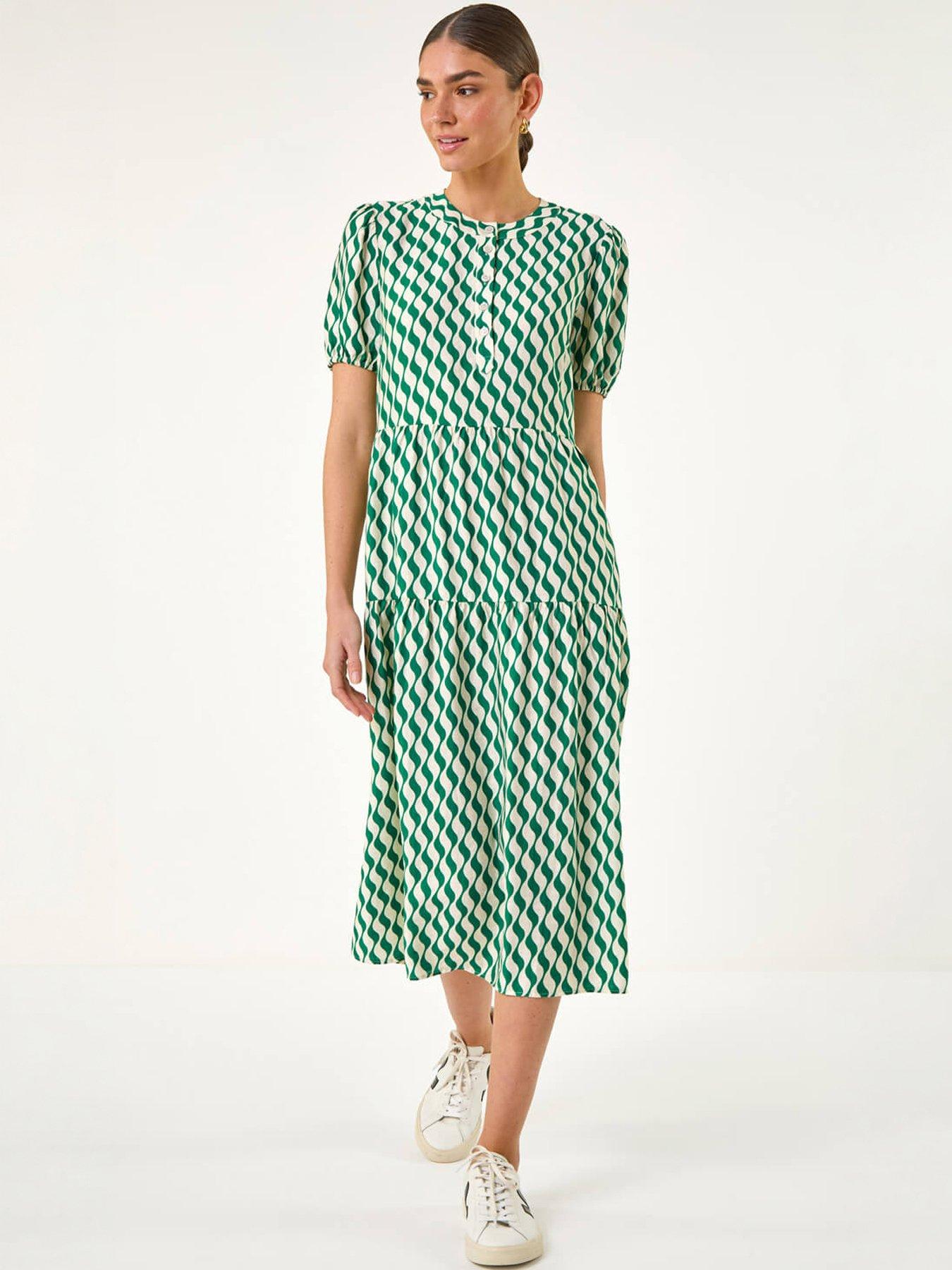 Roman Geo Print Button Shirt Midi Dress
