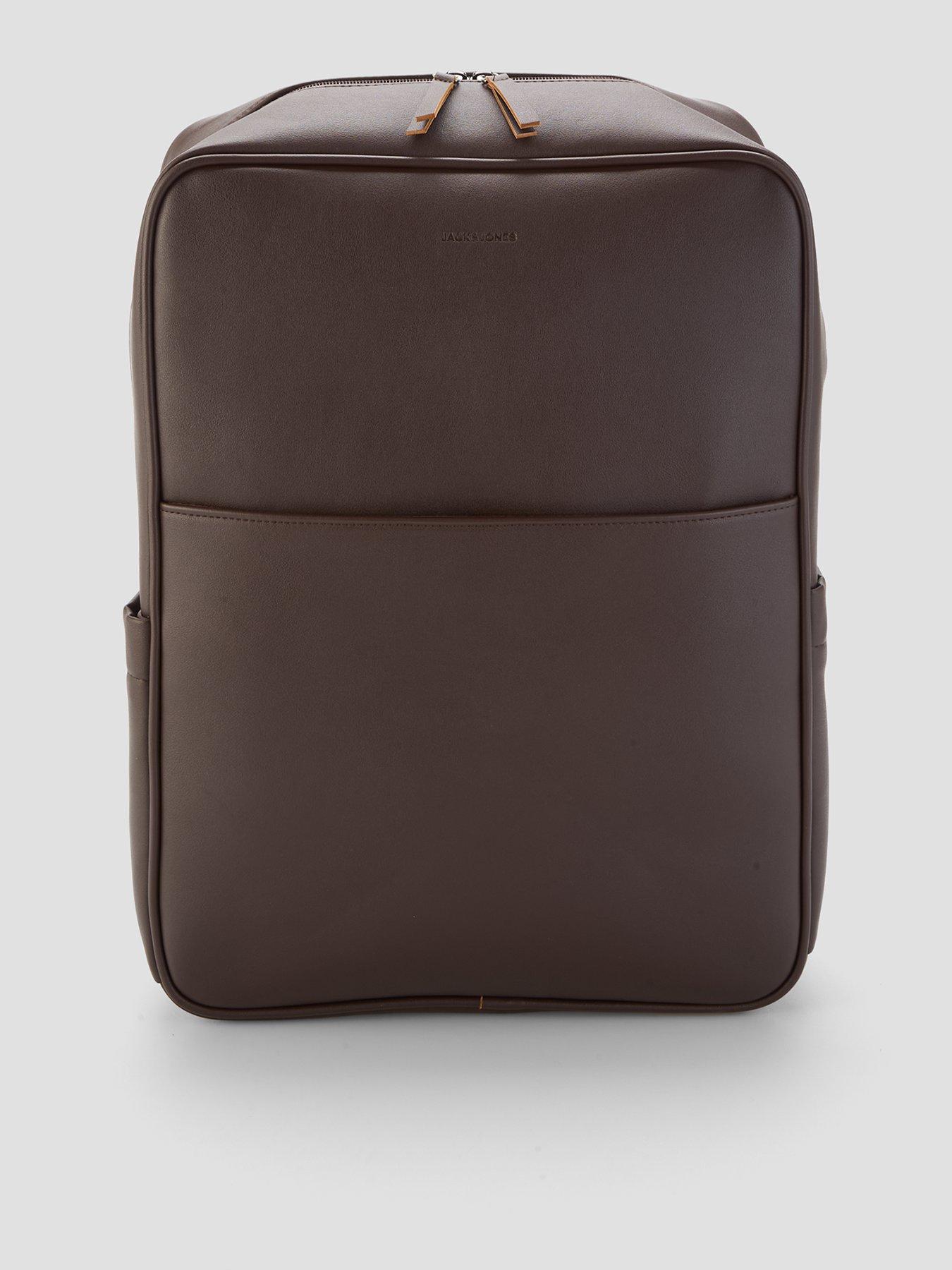 Image 1 of 5 of Jack & Jones Mens Coated Zip Front Pocket Backpack - Brown