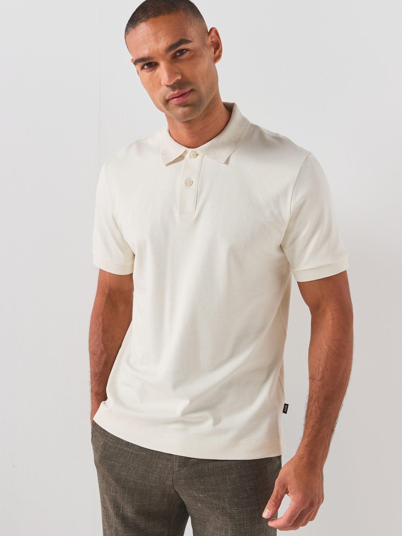 BOSS Patterned Collar Stretch Polo Shirt - Open White